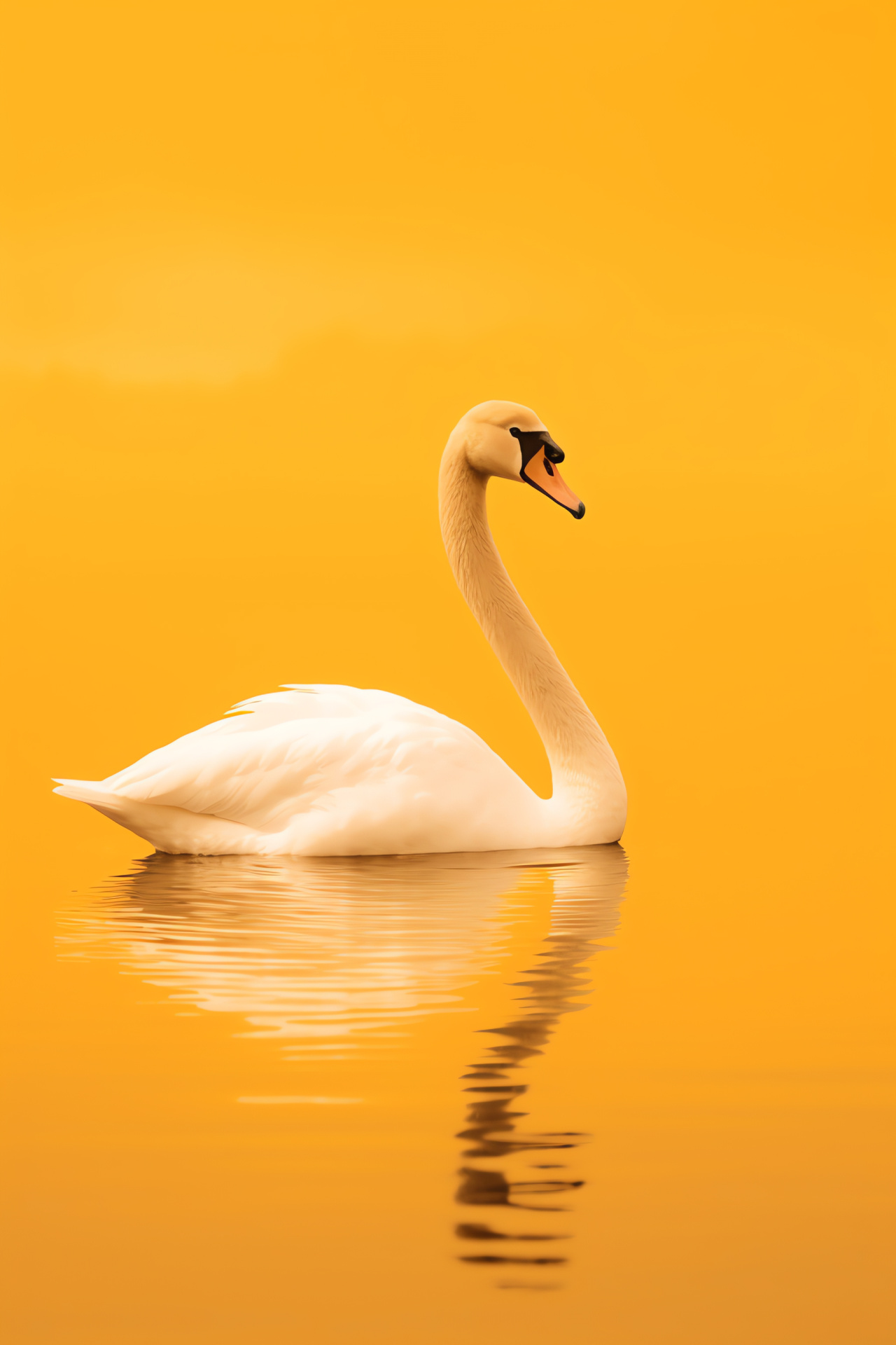 Swan tranquility, Calm aquatic setting, Bright hue, Graceful waterbird, Peaceful environment, HD Phone Image