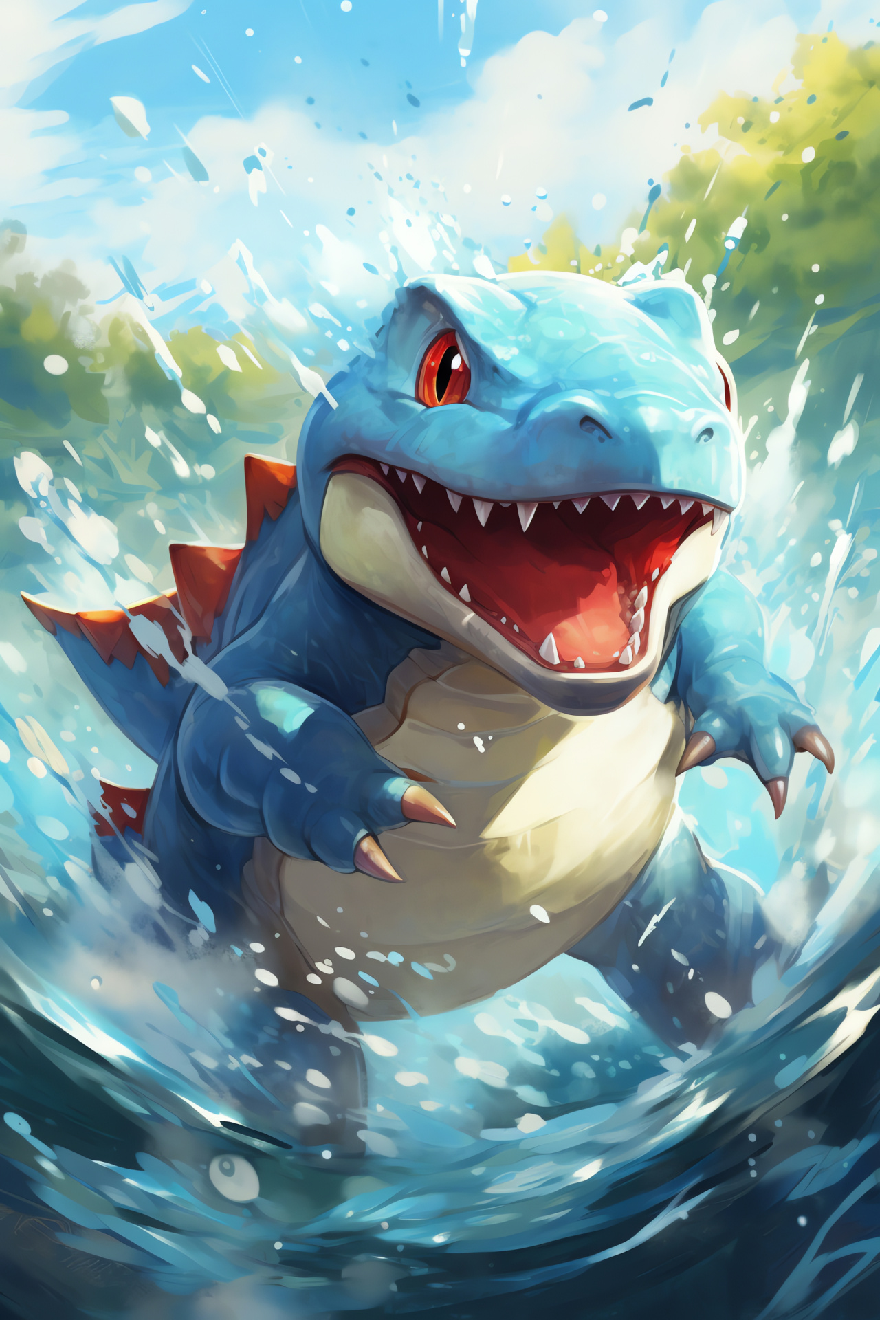 Totodile aggression, Feral Pokmon attack, Sharp fangs, Water monsters, Pokmon duel focus, HD Phone Wallpaper