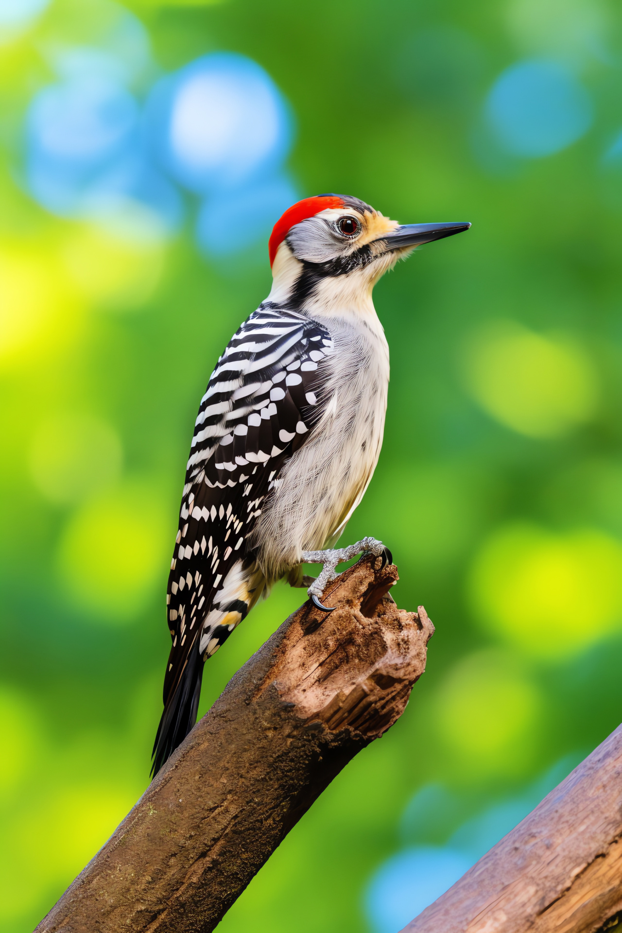 Ladder-backed species, Striped woodpecker, Natural avian, Forest light, Wildlife habitat, HD Phone Wallpaper