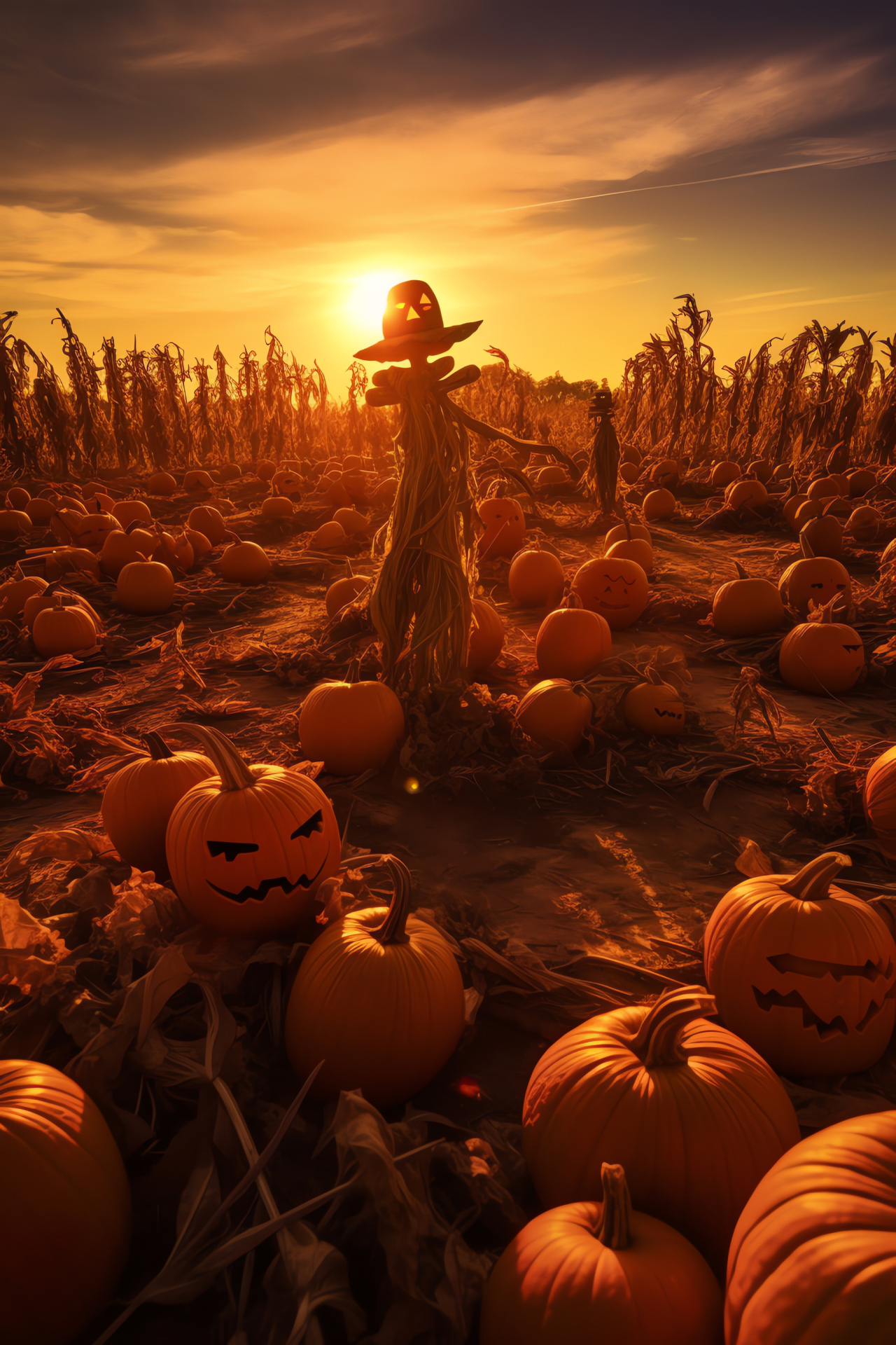 October fright festivity, Gourd-filled field, Halloween hues, Harvest aroma, Fall season, HD Phone Image