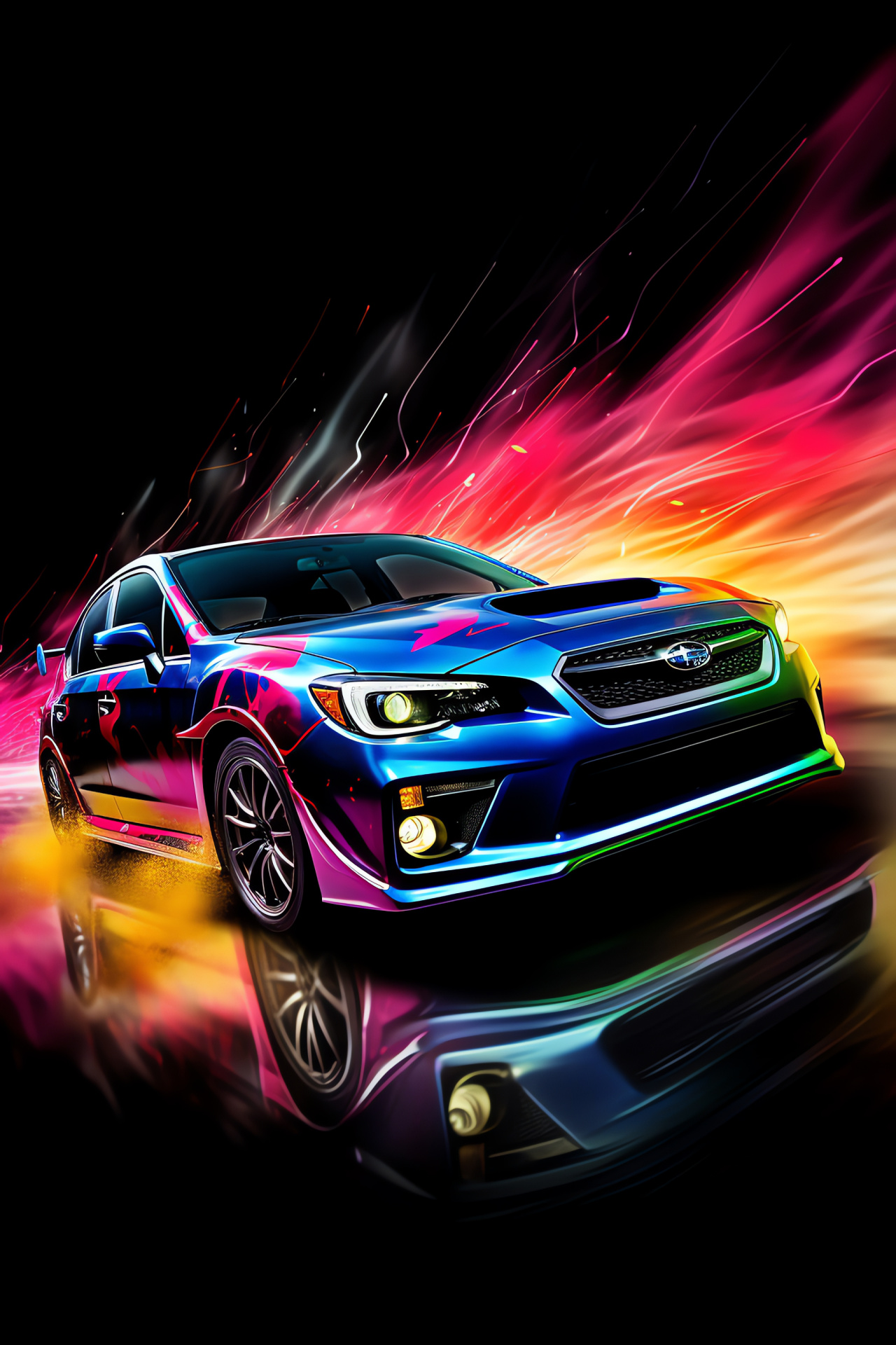 Subaru WRX 2010 edition, neon lighting ambiance, dynamic side contouring, night cruising spirit, luminescent trail, HD Phone Wallpaper