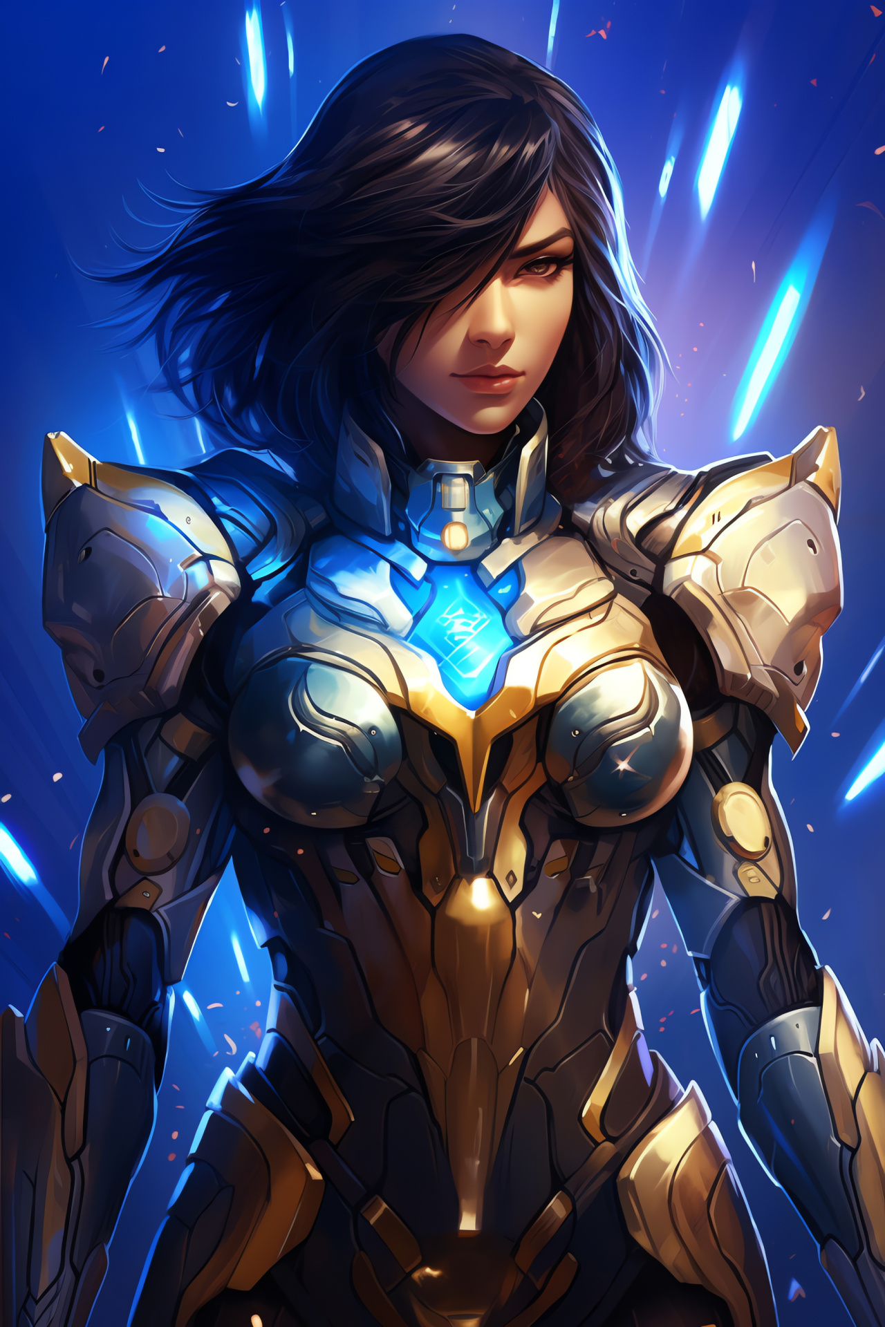 Pharah, Overwatch battle attire, Mechanical wings, Detailed illustration, Full stance, HD Phone Wallpaper