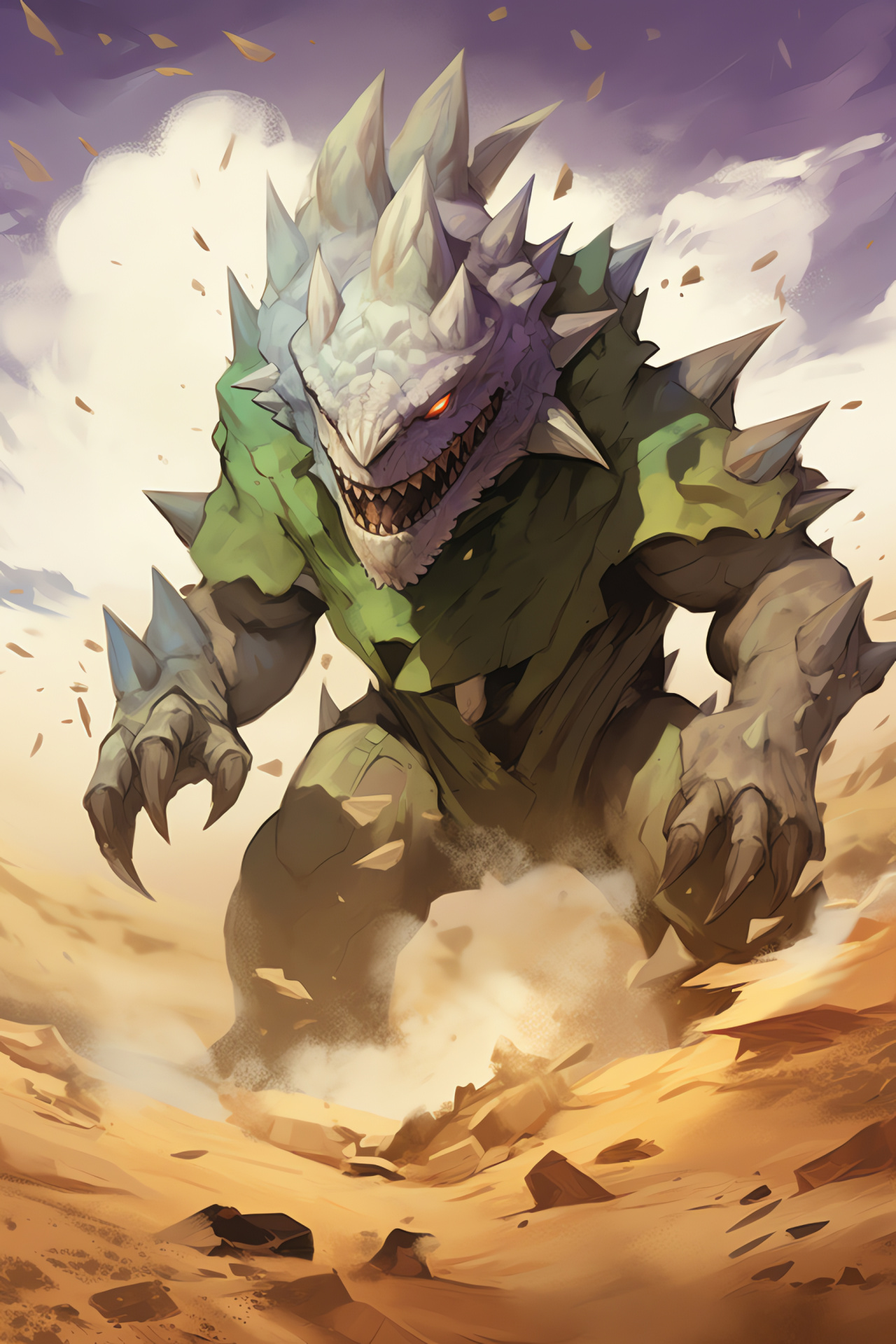 Tyranitar, desert dweller, sand swirls, rugged monster, game environment, HD Phone Image