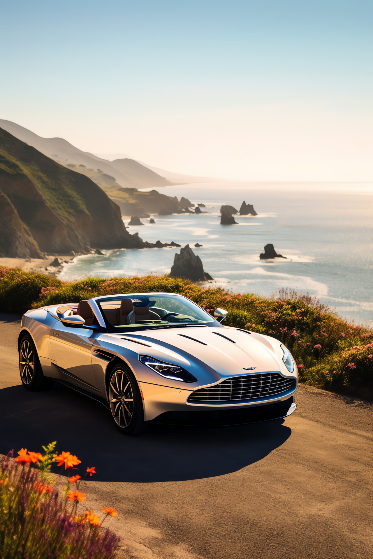 Aston Martin DB11 Volante, Pacific Coast cruising, British luxury grand tourer, Elegant exterior form, California coastal pleasure, HD Phone Wallpaper