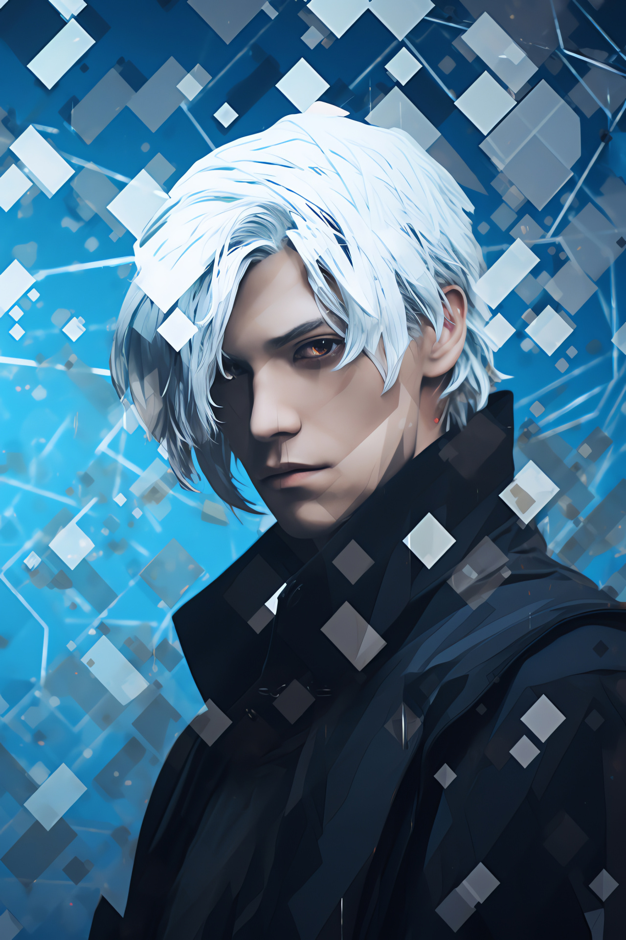 Nier Replicant protagonist, silver-haired figure, mystical attire, sapphire gaze, fantasy role-playing game, HD Phone Image