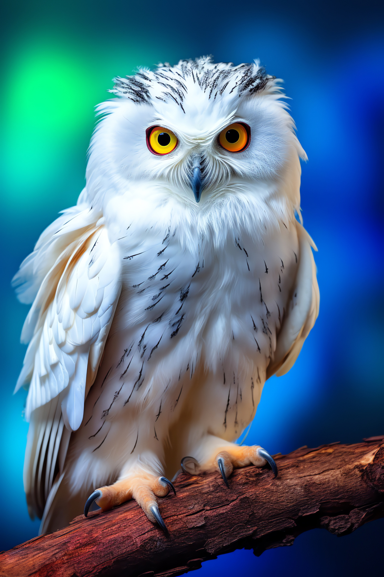 Cerulean-gazed Nocturnal Avian, Pure White Plumes, Three-tone Scenery, Unvarnished Wilderness Elegance, HD Phone Wallpaper