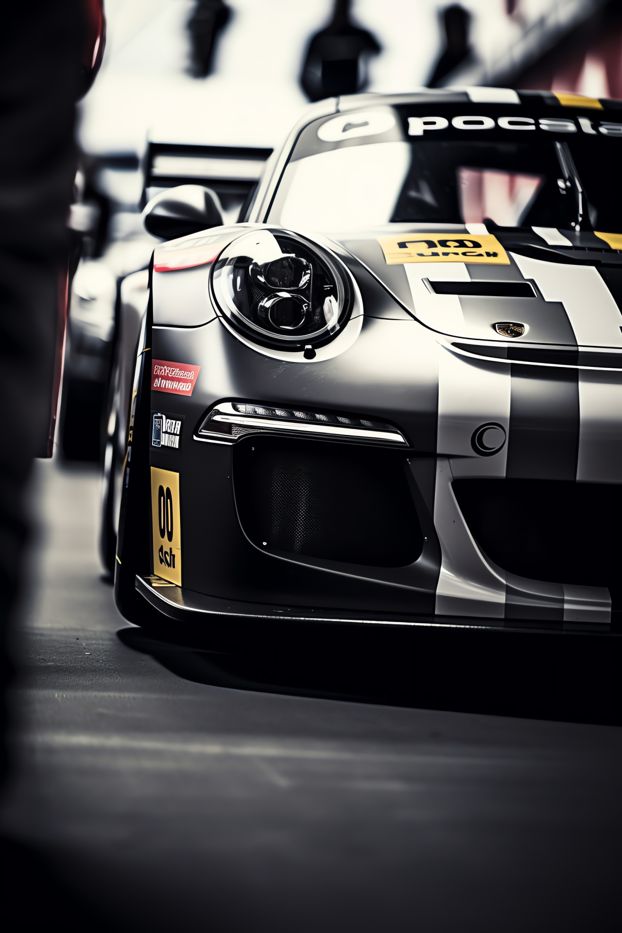 Porsche 911 GT3 Cup, British motorsport festival, Performance racecar, Motorsports event, Monochrome design, HD Phone Wallpaper