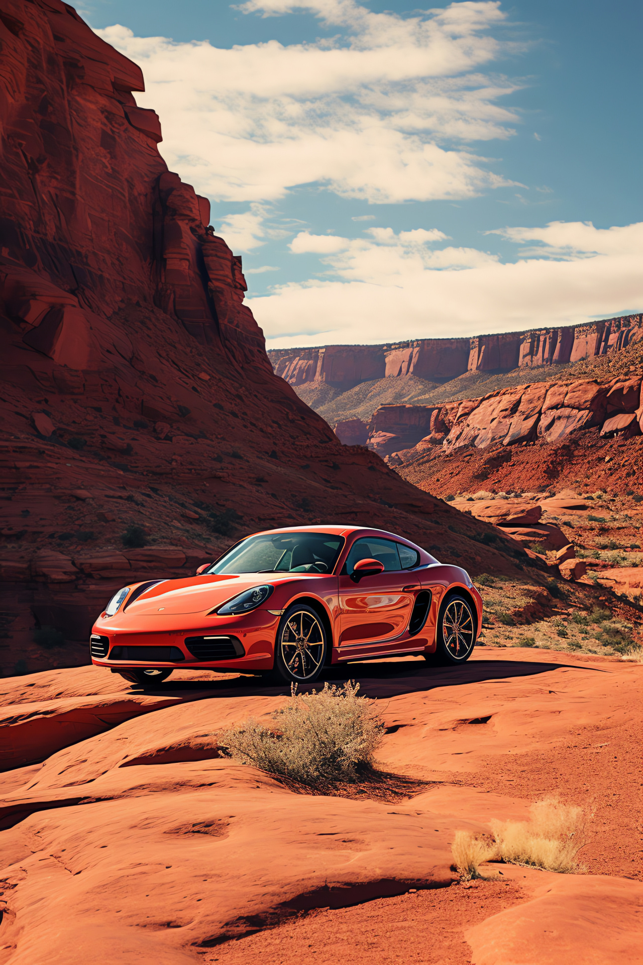 Porsche Cayman Moab, R variant, Off-road expertise, Red rock landscape, Adventurous spirit, HD Phone Image