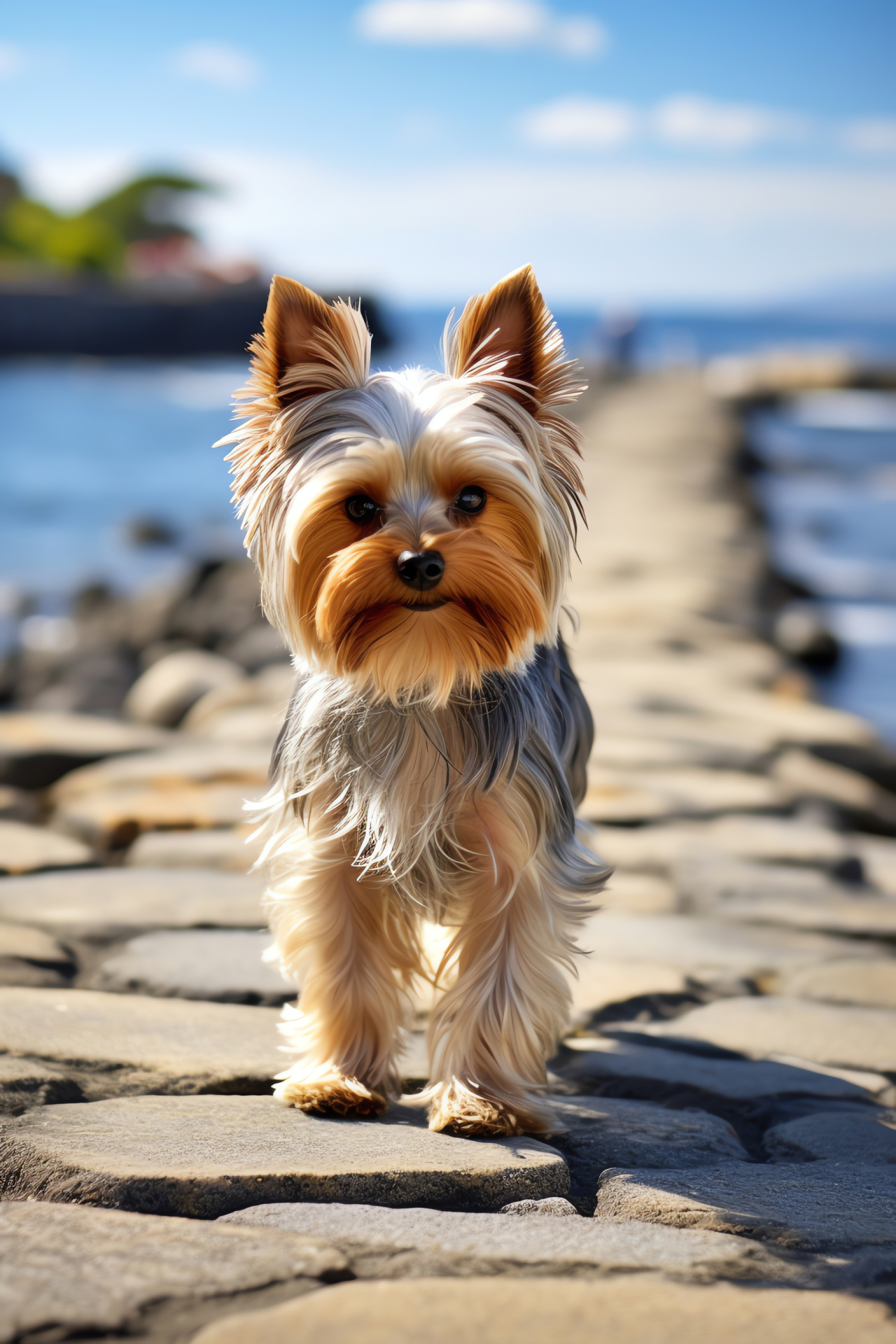 Elegant Yorkshire Terrier, perceptive pet eyes, grayscale canine fur, textured pet portrait, HD Phone Wallpaper