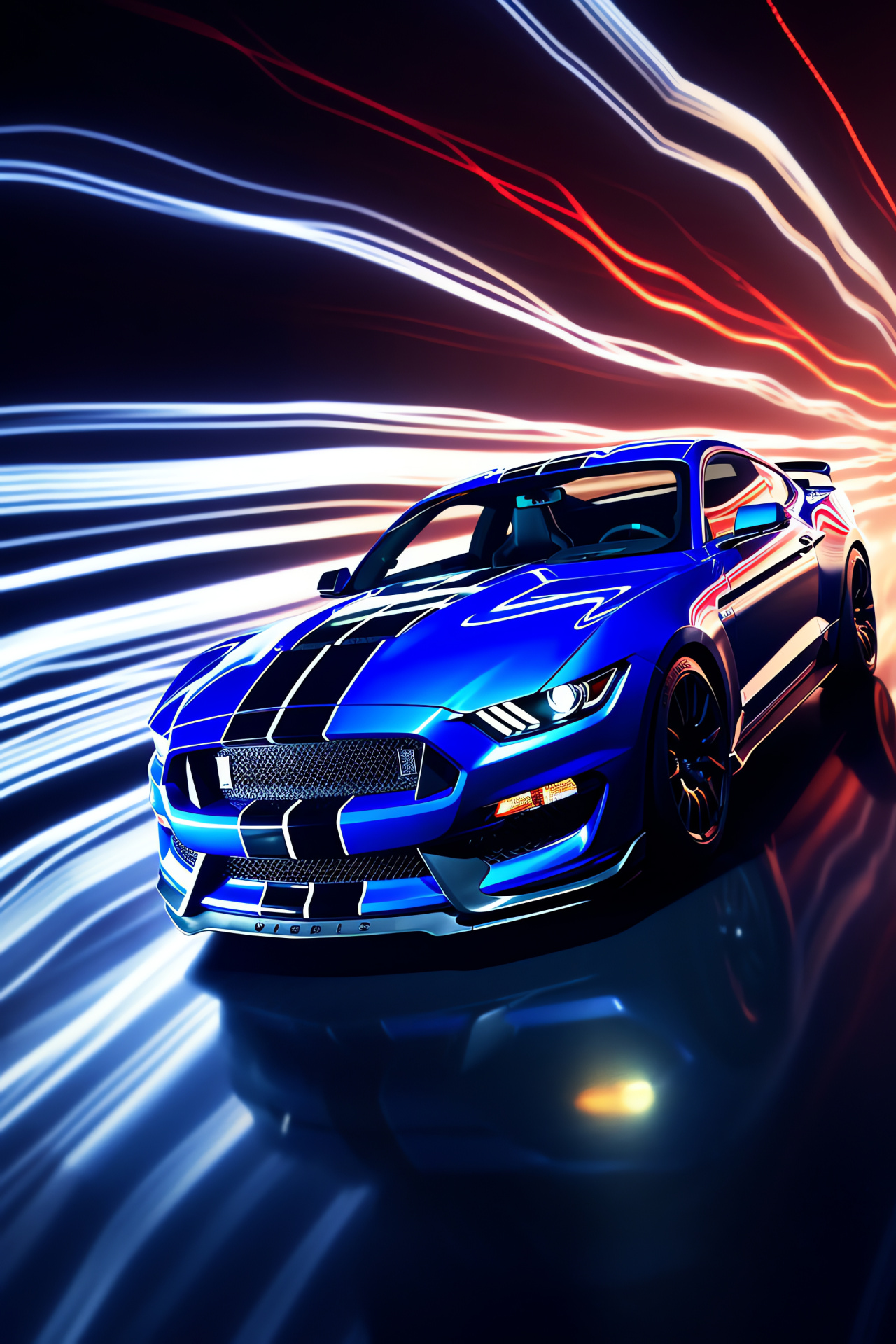 Shelby Mustang GT350, Model year 2017, High perspective showcase, Luminous blue outlines, American auto ingenuity, HD Phone Image