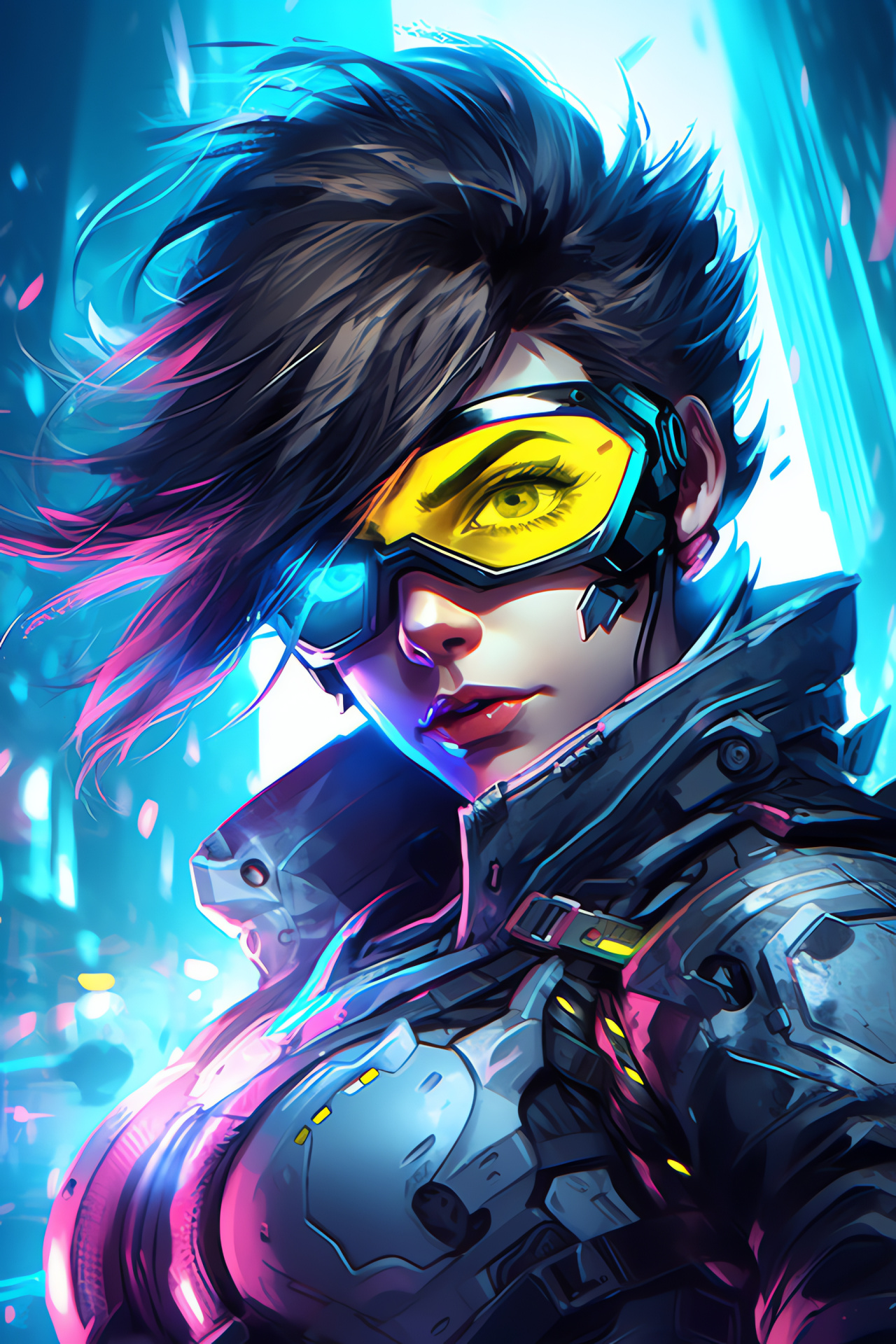 Overwatch Tracer temporal maneuvers, Virtual game plot, Temporal distortion, Futuristic urban arms, HD Phone Wallpaper