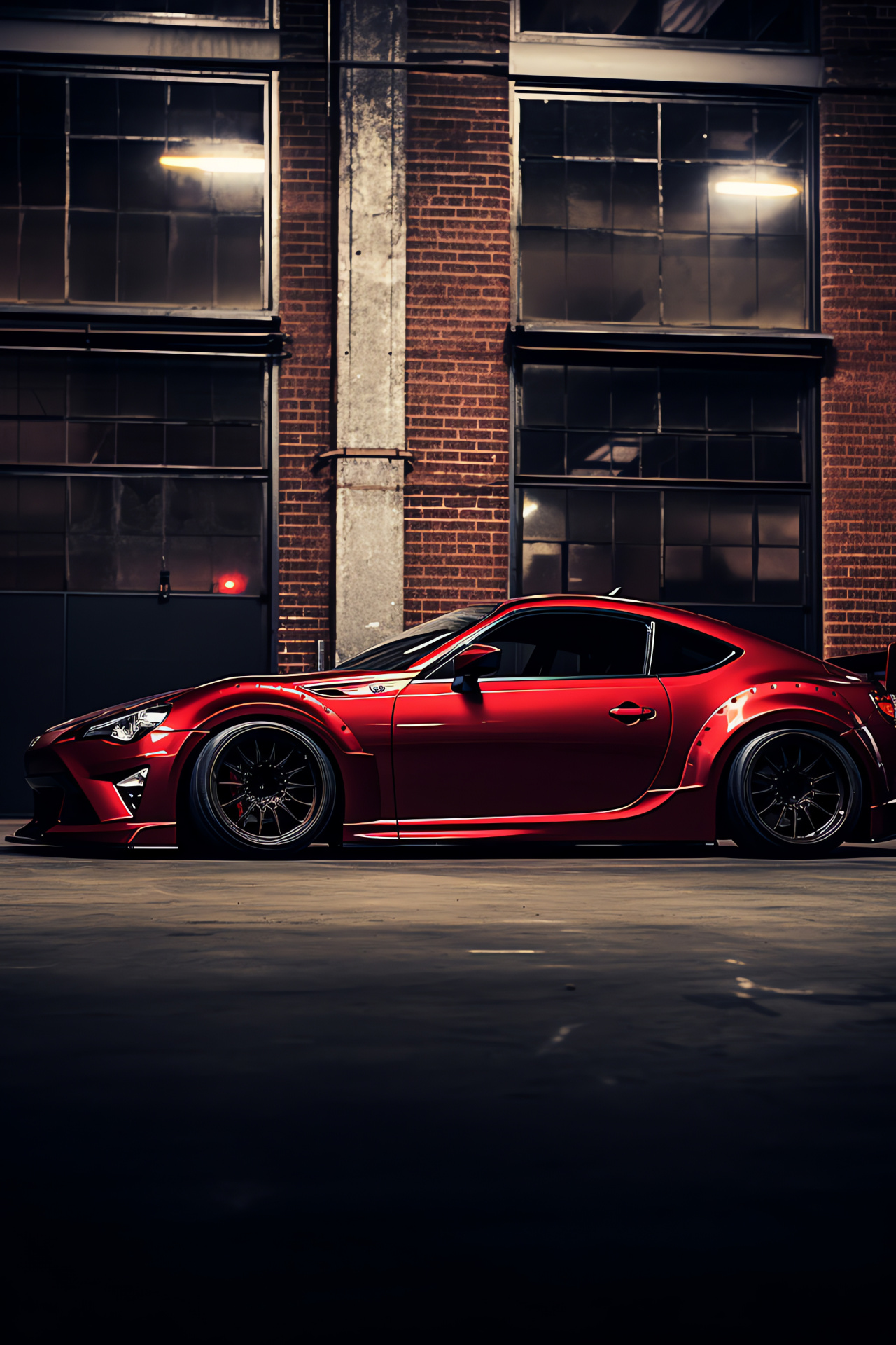 Scion FR-S with Rocket Bunny modification, red sports car, single-color backdrop, HD Phone Wallpaper