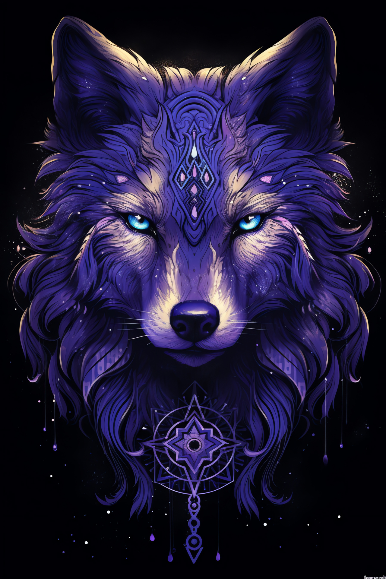 Tribal Canine, indigo pelt, nocturnal illustration, abstract art, rich pigment, HD Phone Wallpaper