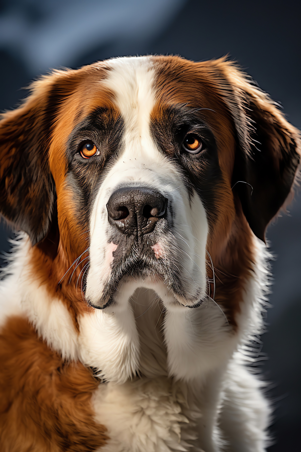 St. Bernard dog, Expressive face, Woolen coat, Shaggy texture, Simple backdrop, HD Phone Image