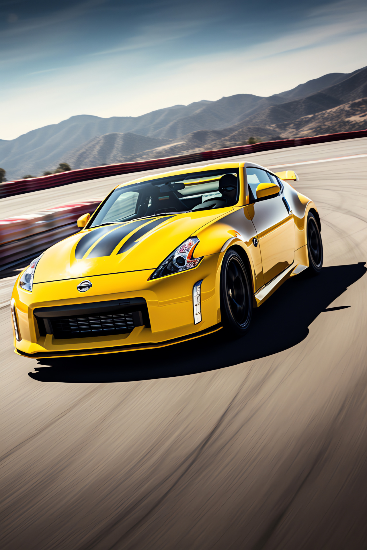 350Z NISMO Edition at Laguna Seca, Vibrant yellow paint, Race track dynamics, Aggressive NISMO styling, Sports car performance, HD Phone Wallpaper