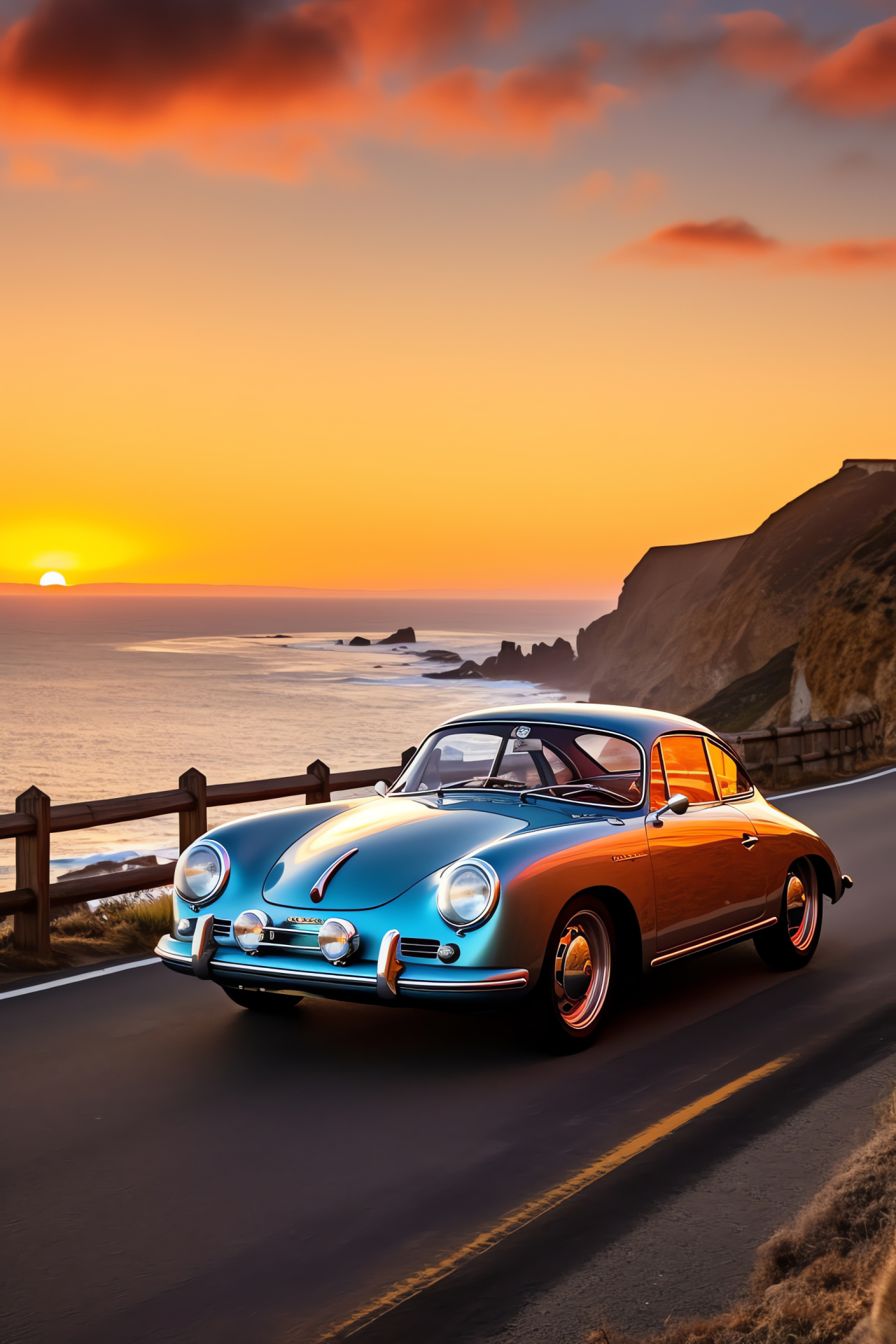 Porsche 356 Australian tour, Great Ocean Road views, Cliffside motoring, Sea spray adventure, Historic coupe journey, HD Phone Wallpaper