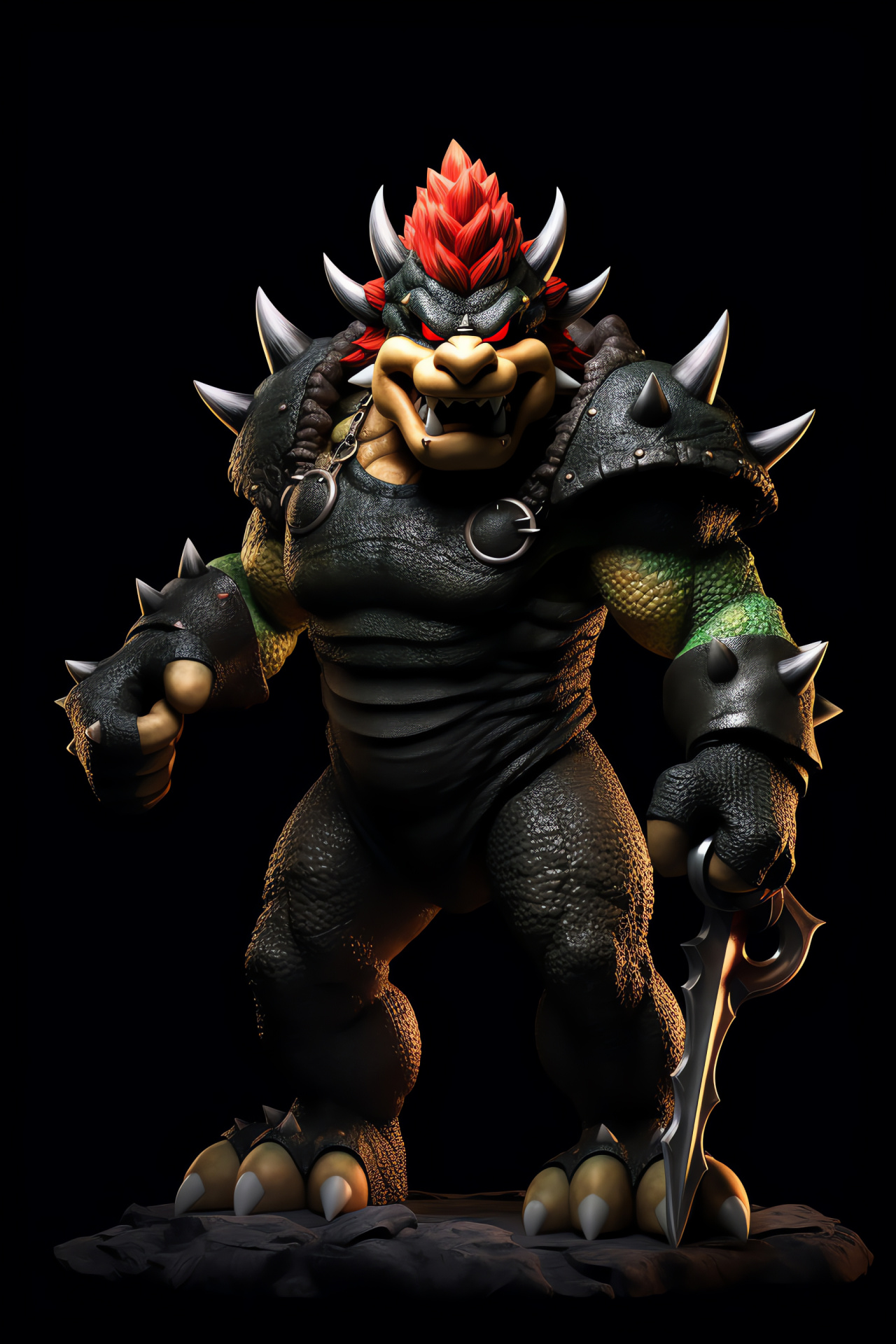 Bowser's persona, auburn mane, formidable snarl, golden gaze, knobby mace, HD Phone Wallpaper