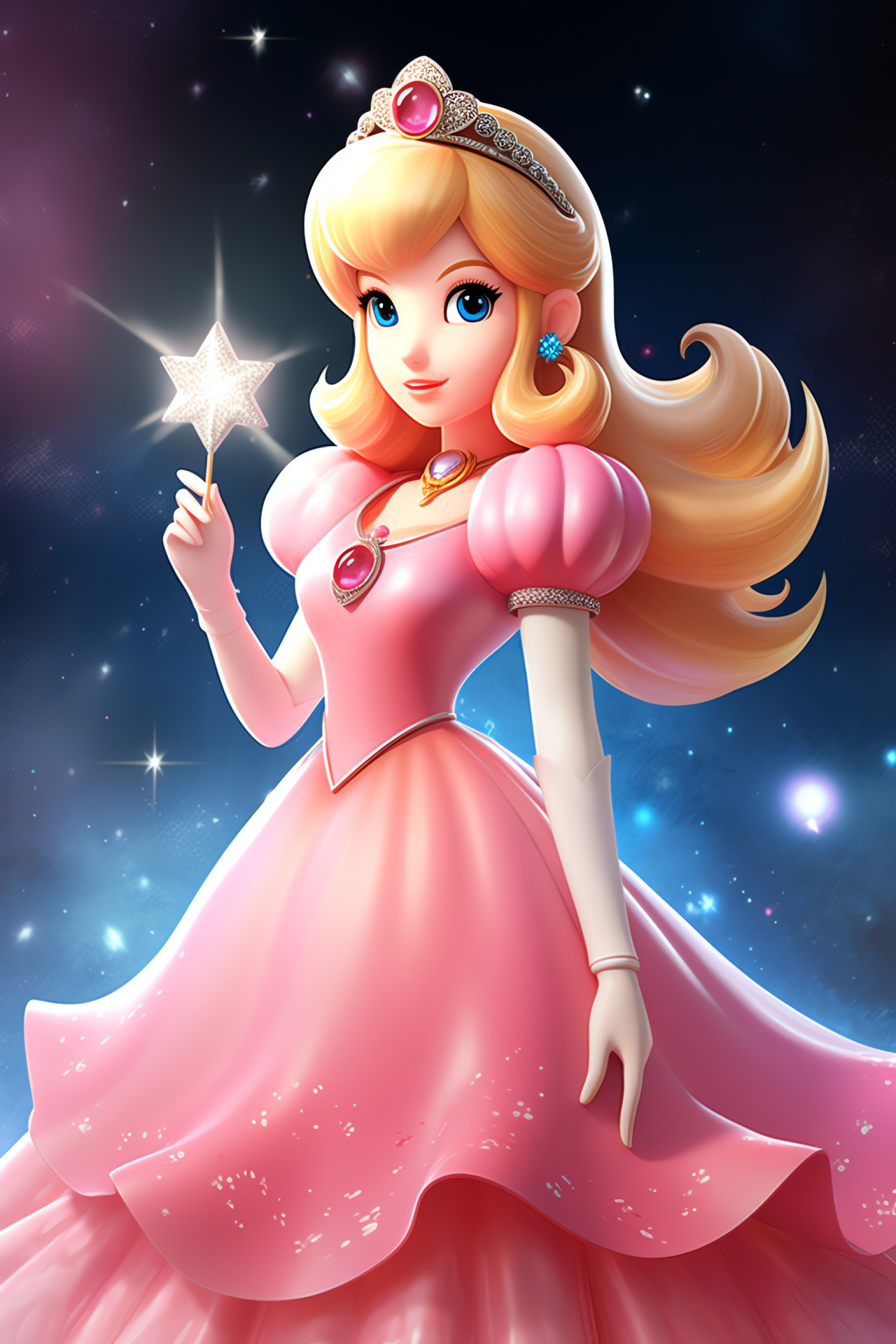 Princess Peach gaming, azure optics, assertive stance, luminescent symbol, tri-tone scheme, HD Phone Wallpaper