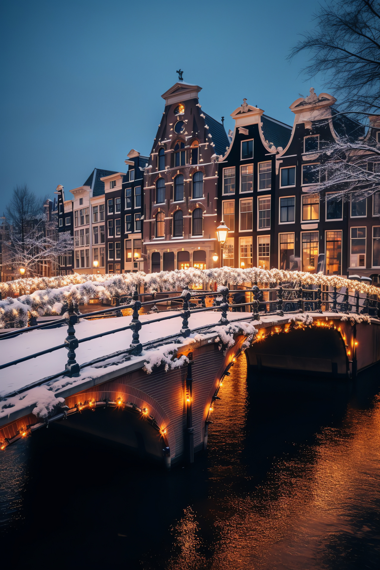 Dutch festive canals, Urban winter landscape, Holiday celebration, Seasonal beauty, Capital charm, HD Phone Image