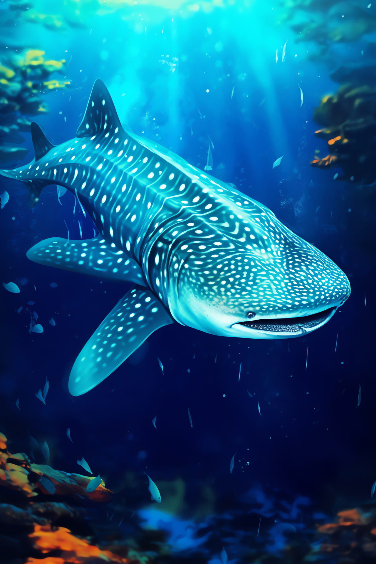 Gentle giant shark, Whale Shark patterns, Maldivian reefs, Aquatic ecosystem, Reef inhabitant, HD Phone Image