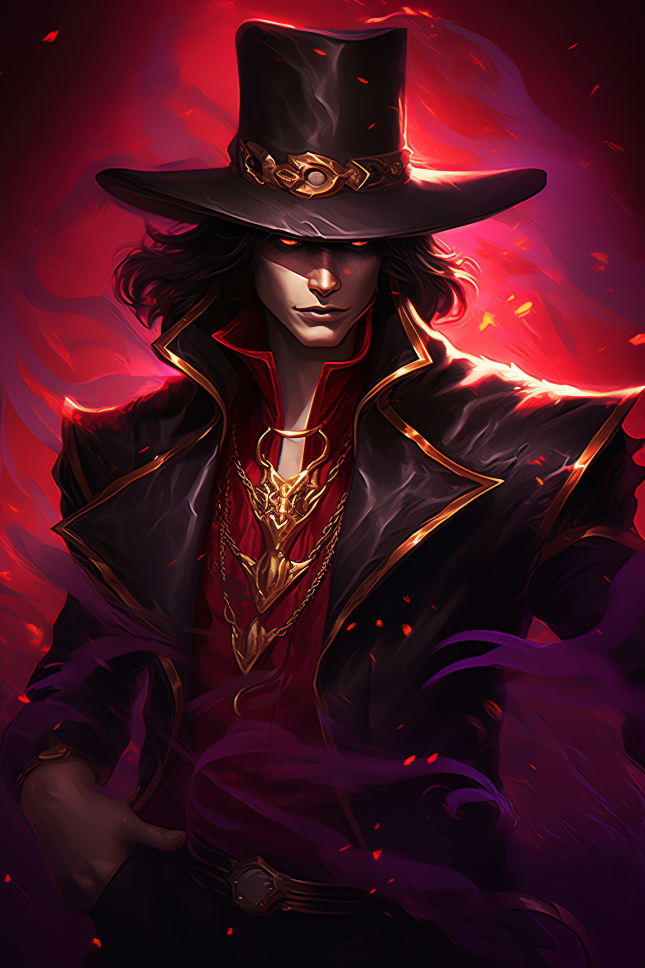 Card master Twisted Fate, amethyst stare, onyx and aureate garb, decorative motifs, unwavering look, HD Phone Wallpaper