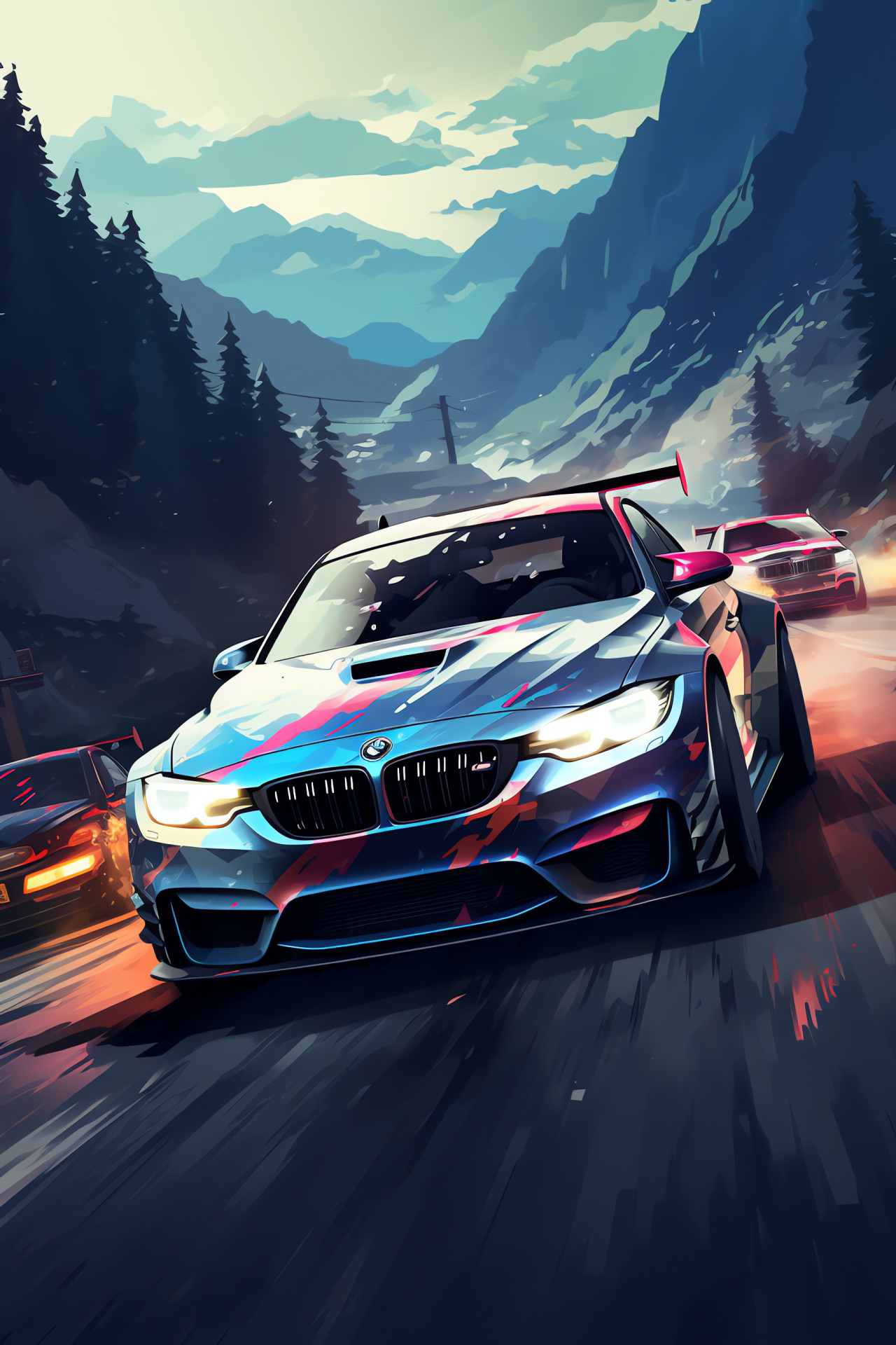 NFS Most Wanted pursuit, Mountainous race route, Razor's confrontation, Iconic BMW sports car, Law evasion, HD Phone Wallpaper