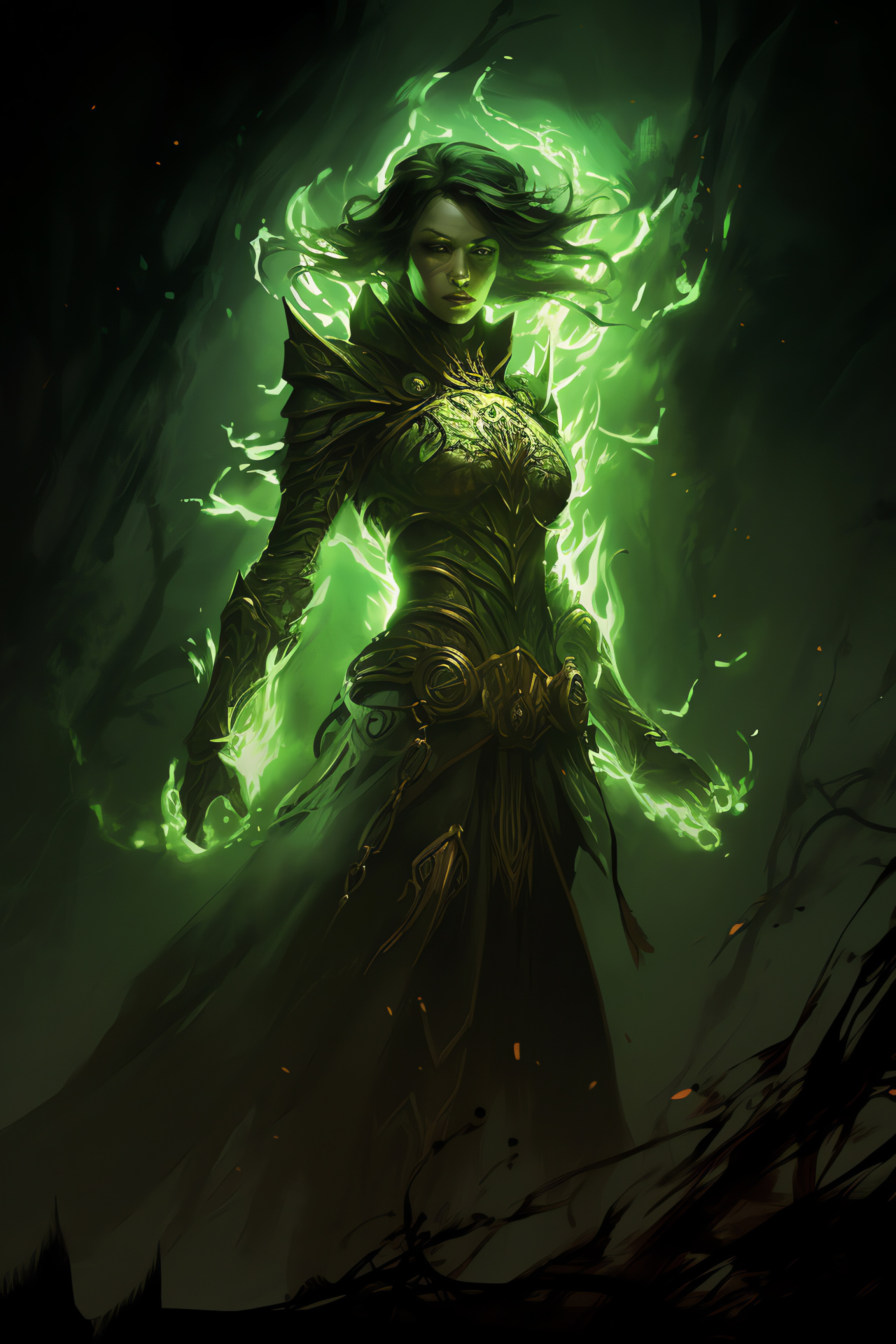 Path of Exile villain, Maligaro presence, pure green backdrop environment, yellow eyes intrigue, twisted expression, HD Phone Wallpaper