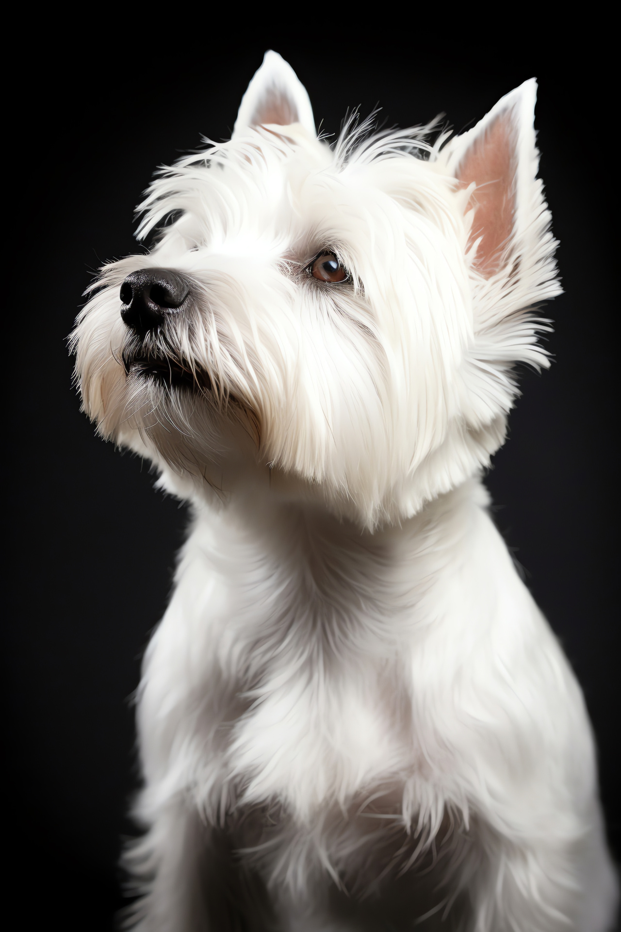 West Highland White Terrier, luxurious white fur, attentive canine demeanor, black background, pet elegance, HD Phone Wallpaper