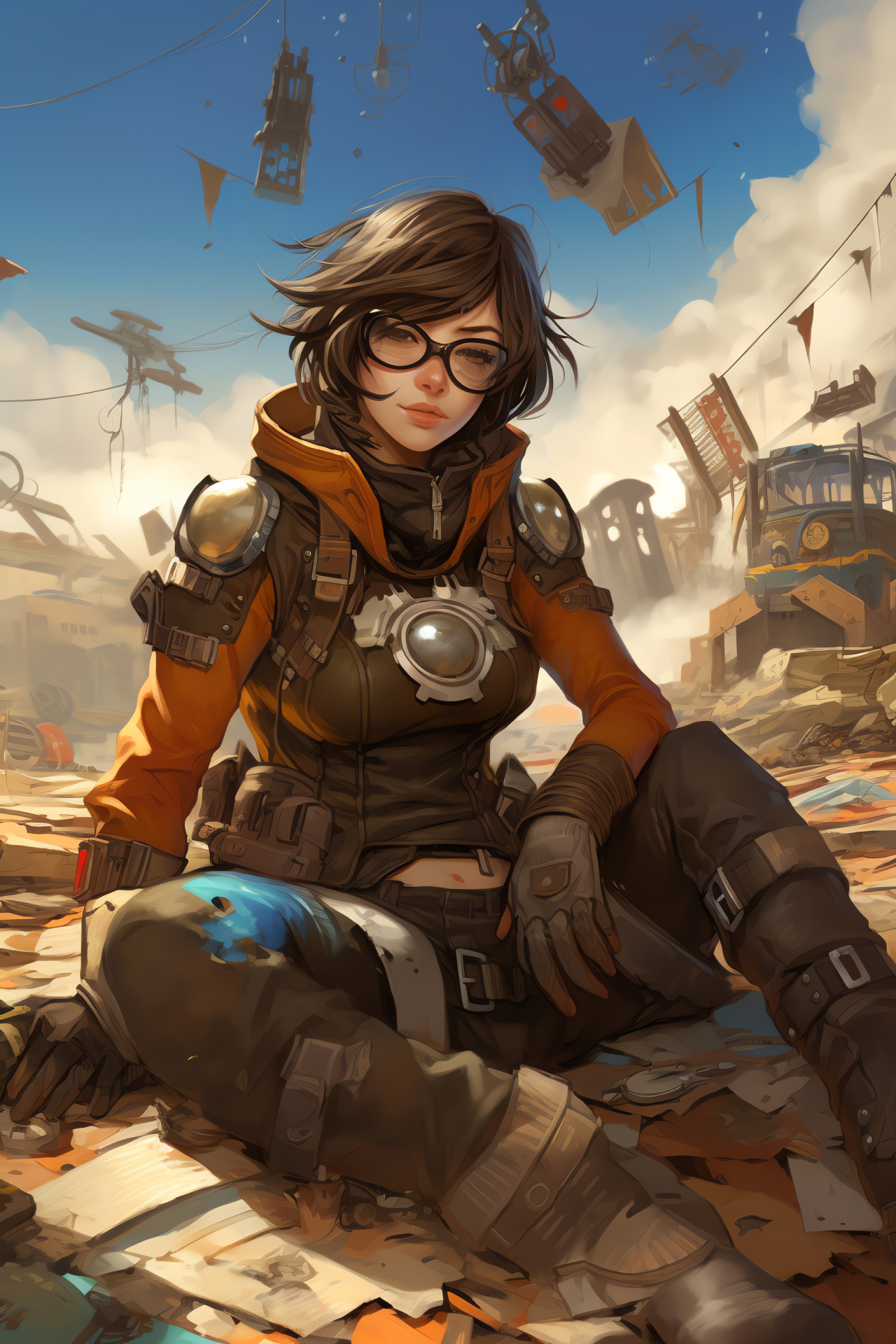 Overwatch Mei, Junkertown map, Escorted payload, Post-apocalyptic level, Game scenery, HD Phone Image