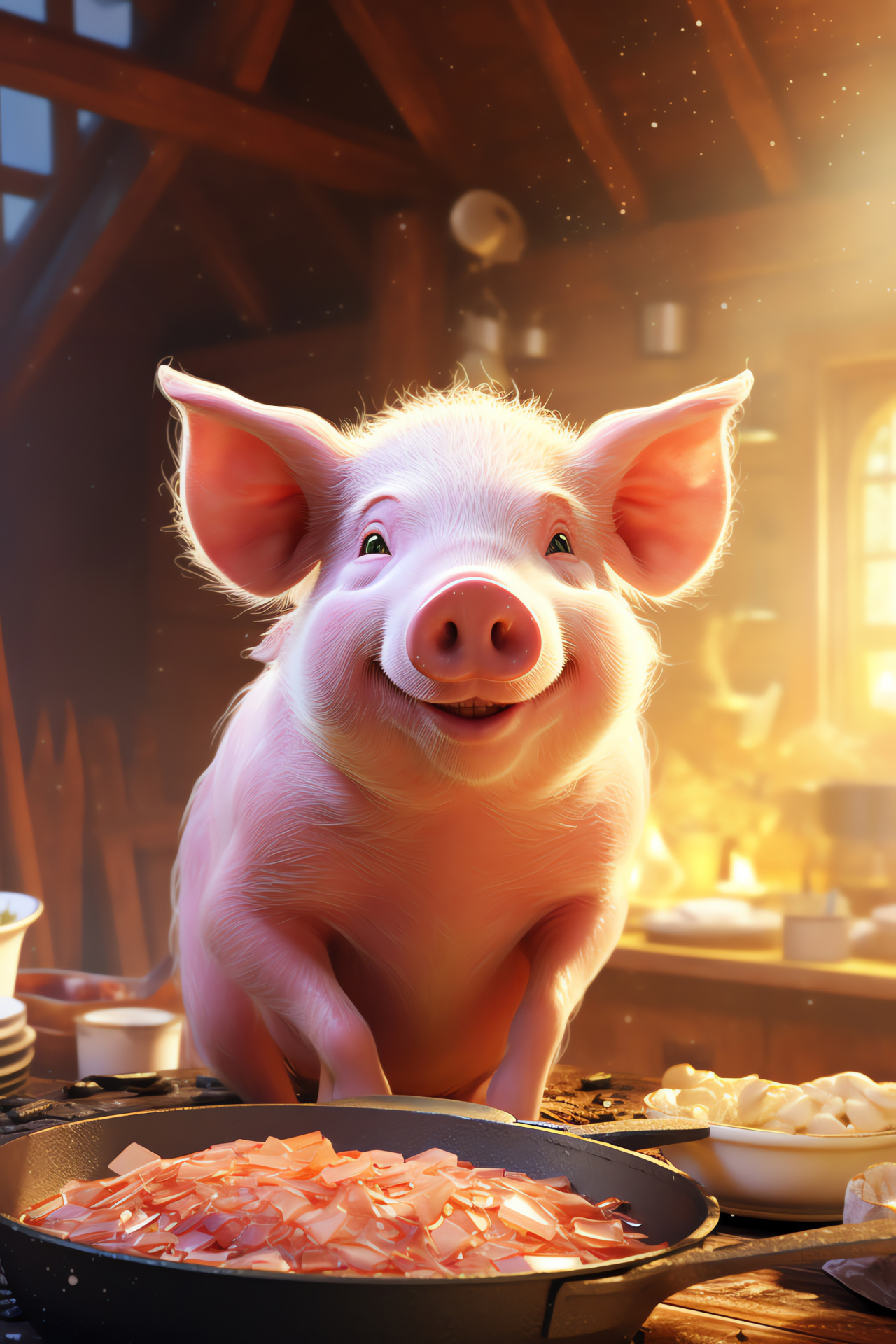 Swine Pig, pet with brown eyes, pink animal, smooth silky coating, piglet with darker spots, HD Phone Wallpaper