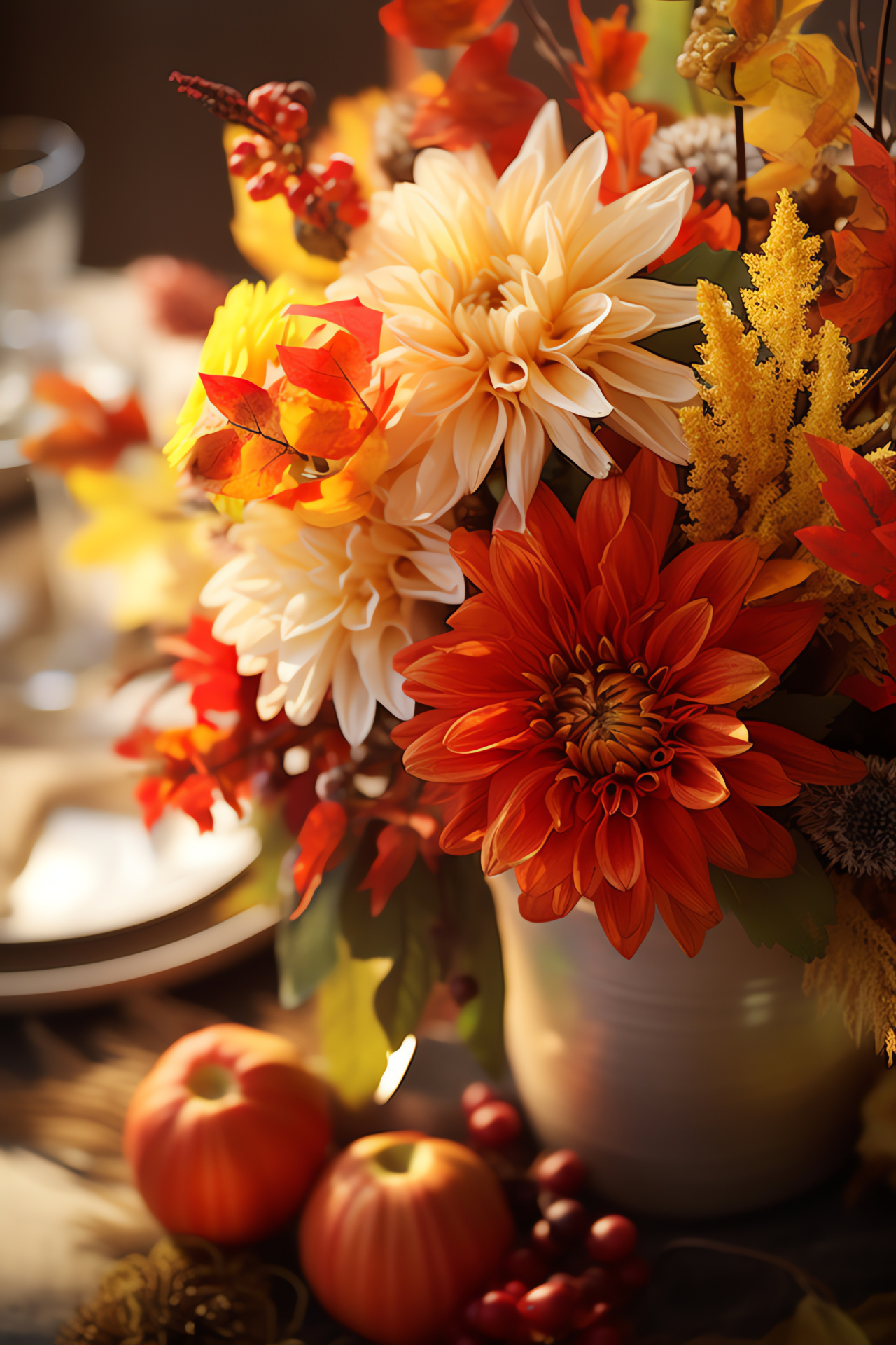 Thanksgiving botanical, Bouquet highlight, Fall spectrum, October celebration, Enchanting arrangement, HD Phone Image