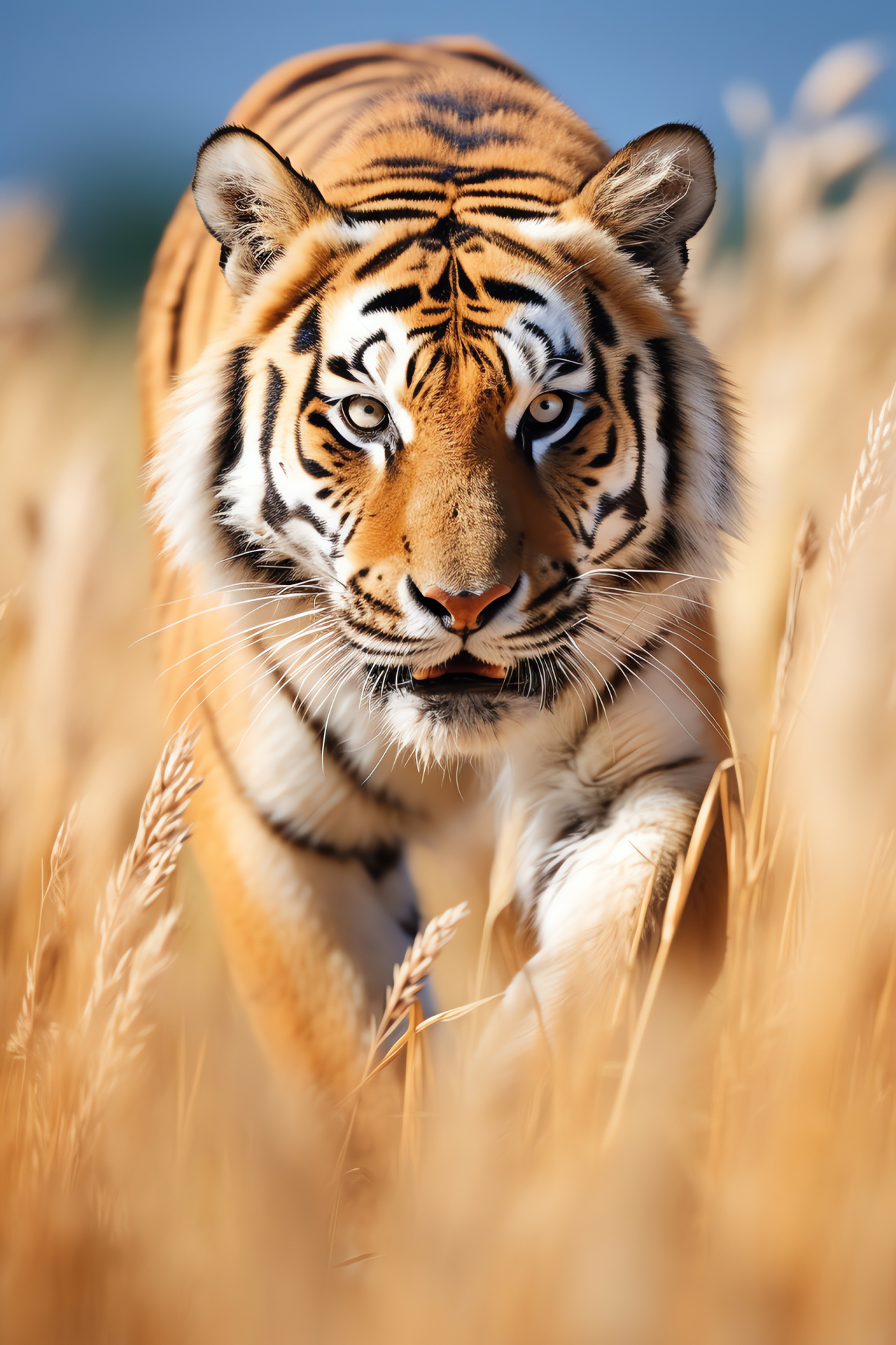 Siberian tiger in savannah, Blue-eyed wild tiger, Striped white predator, Exotic African habitat, Big cat portrait, HD Phone Wallpaper