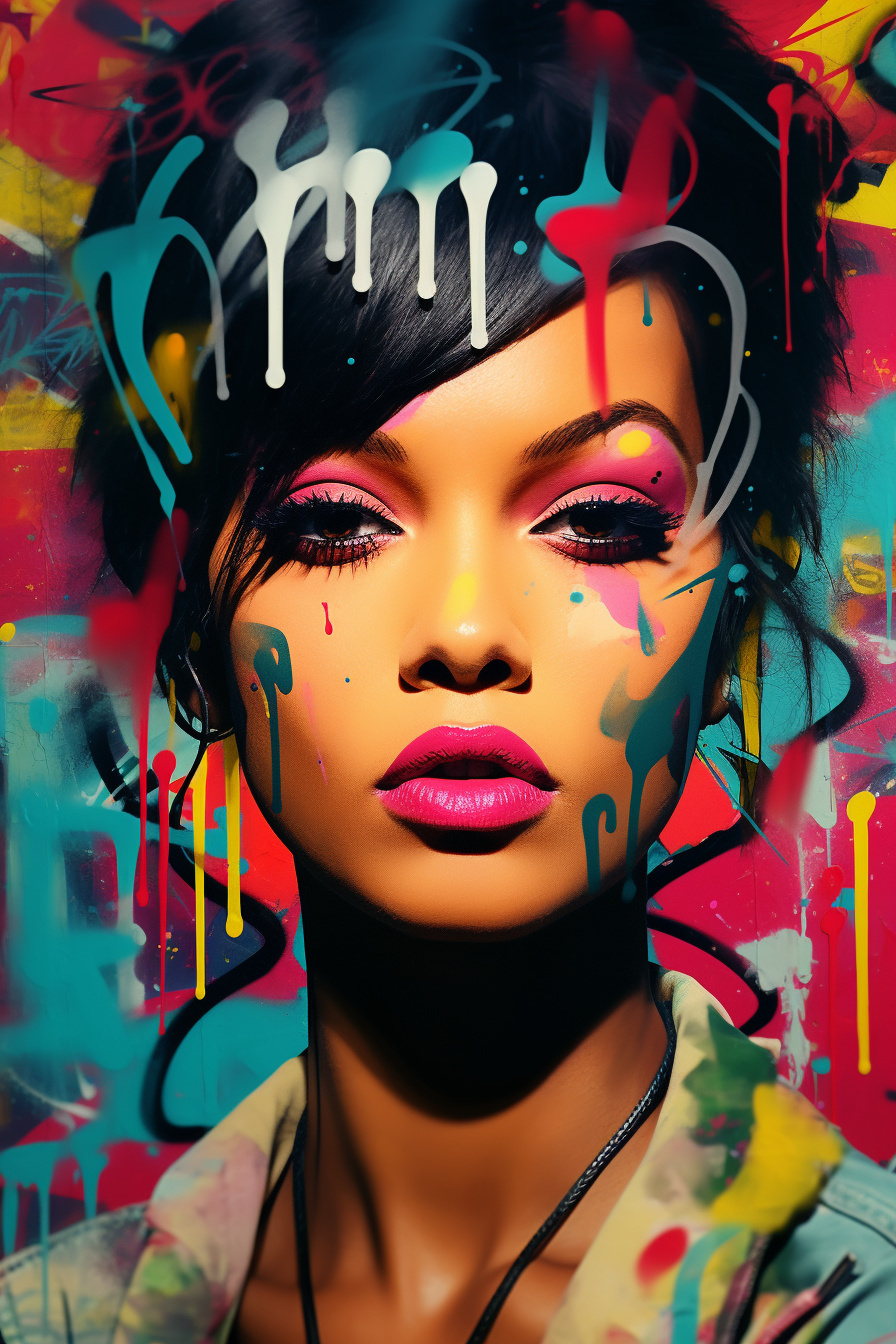 Rihanna, Dynamic singer persona, Urban graffiti artistry, Vibrant alley mural, Spray paint creations, HD Phone Wallpaper