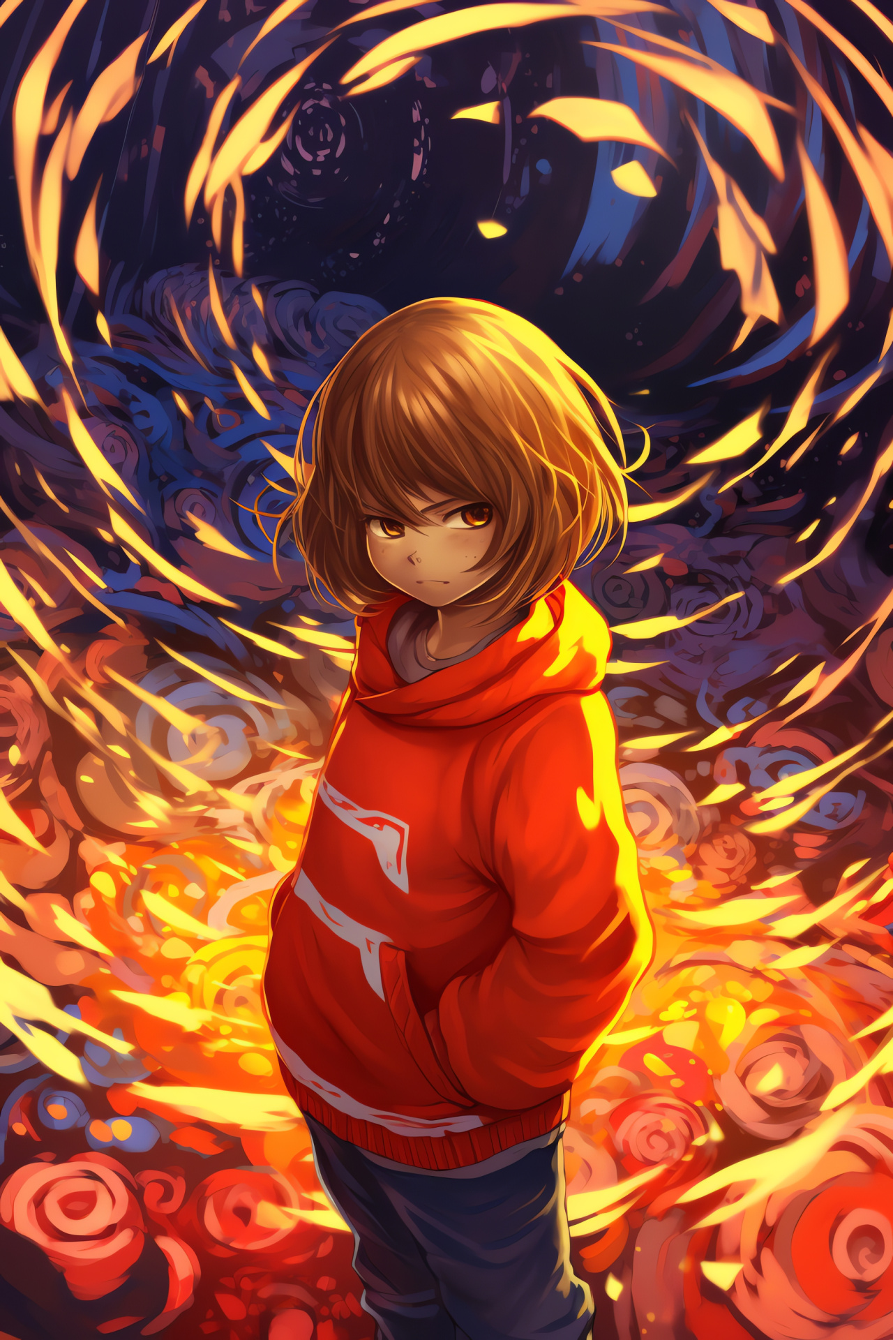 Adventurous Frisk, Undertale journey, Vibrant orange oculars, Interactive gameplay, Wide scope, HD Phone Wallpaper