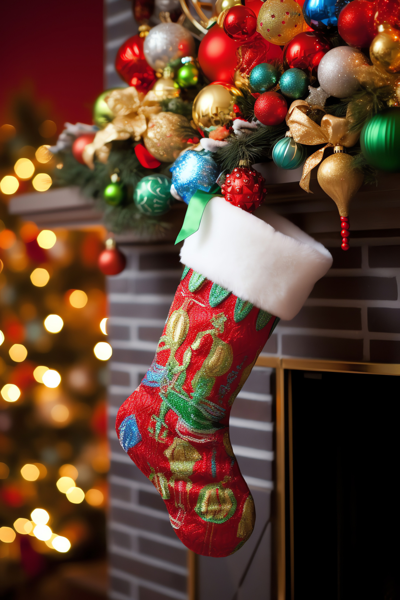 Stocking by the fire, Mantel adornment, Yuletide treats, Small wrapped presents, Christmas day excitement, HD Phone Image