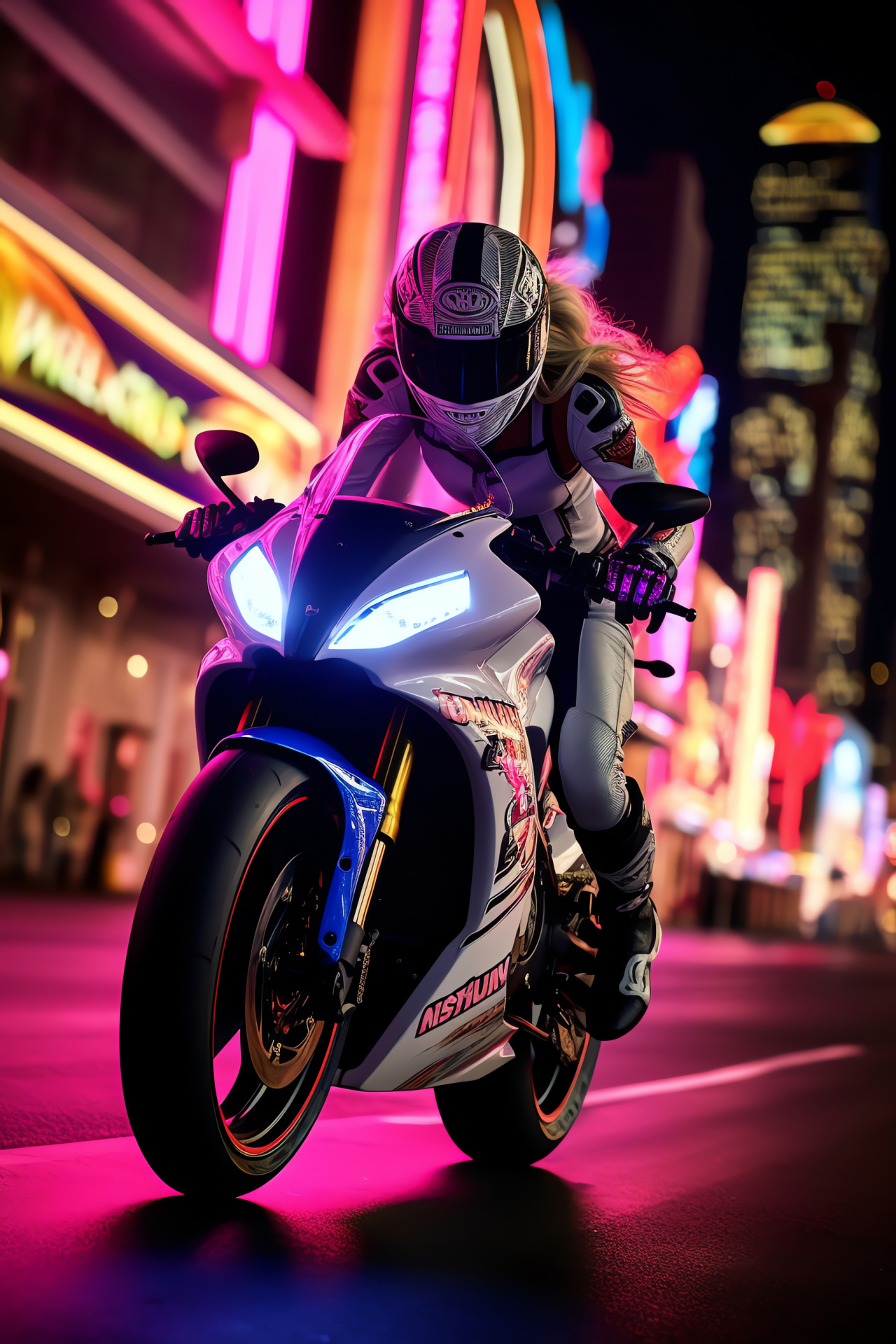 Motorcycle enthusiast, Las Vegas nightlife, Stylish rider, Bright neon, Urban backdrop, HD Phone Image