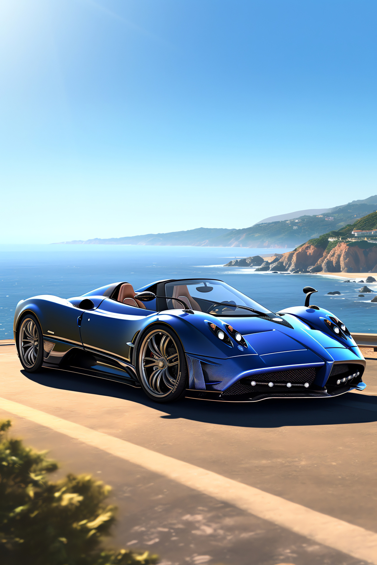 Pagani Zonda F performance, Seaside driving bliss, Sunlight gleaming on curves, Pagani coastal journey, Highway freedom, HD Phone Wallpaper