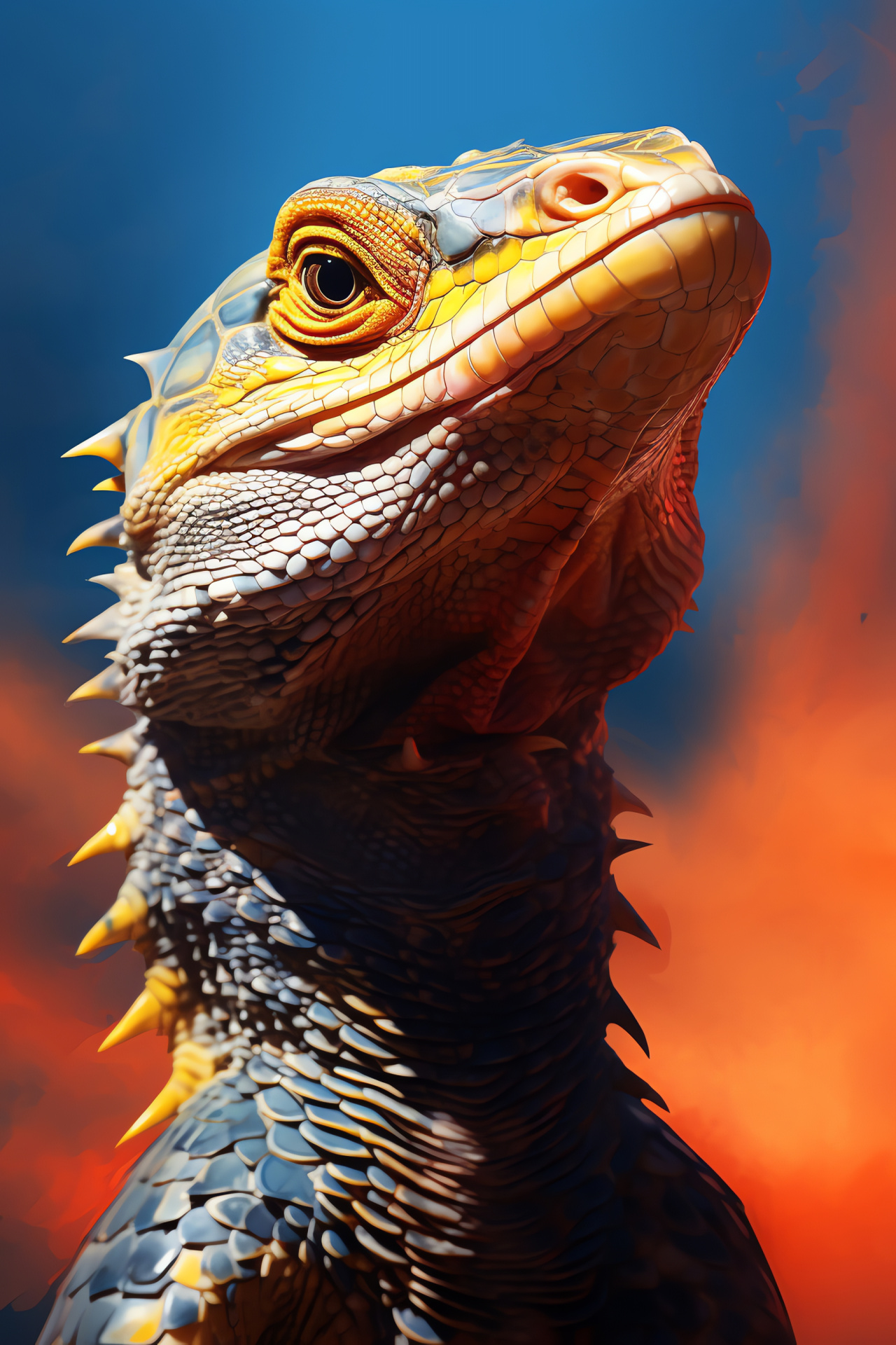 Goanna reptile close-up, Goanna gold eyes, Reptile Australian species, Lizard textured scales, Sunlit reptile, HD Phone Wallpaper