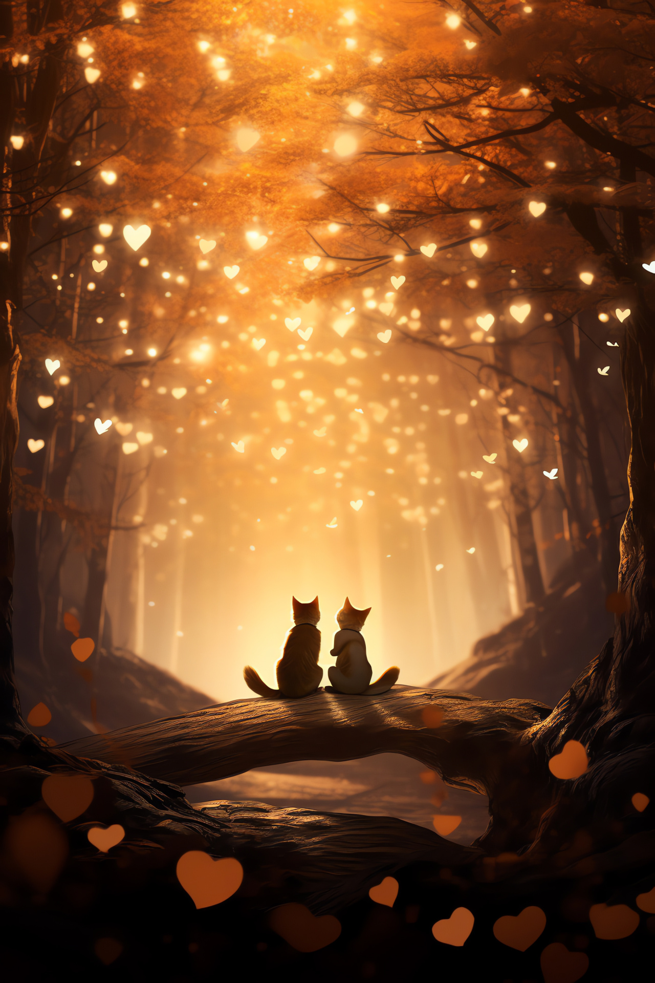 Valentine felines, Woodland retreat, Majestic trees, Romantic foliage, Cat holiday, HD Phone Wallpaper