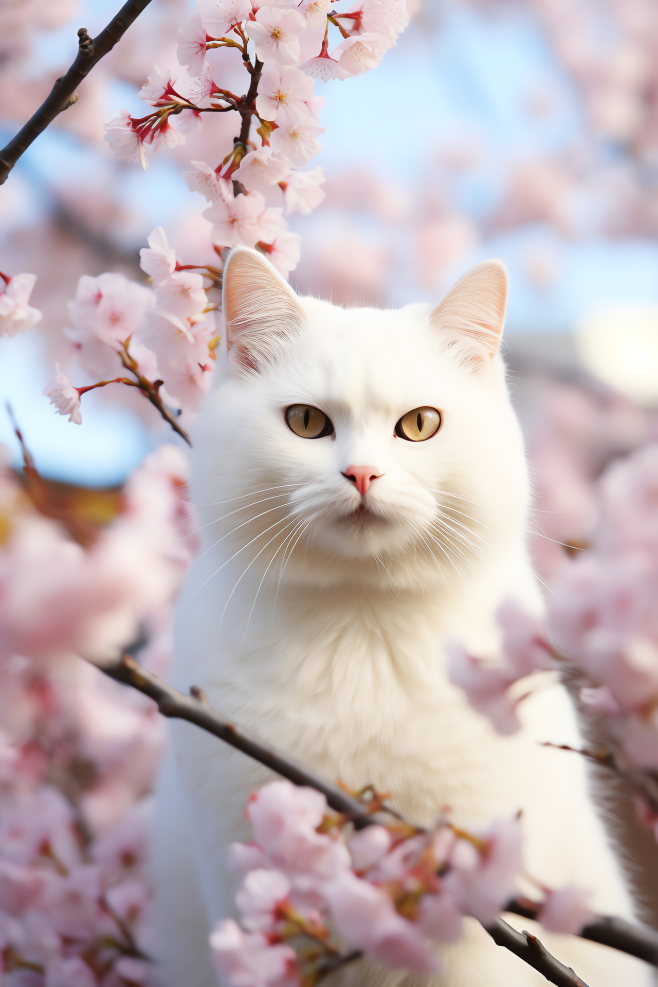 British Shorthair cat, golden optics, short-haired texture, alabaster fur, tranquil visage, HD Phone Image