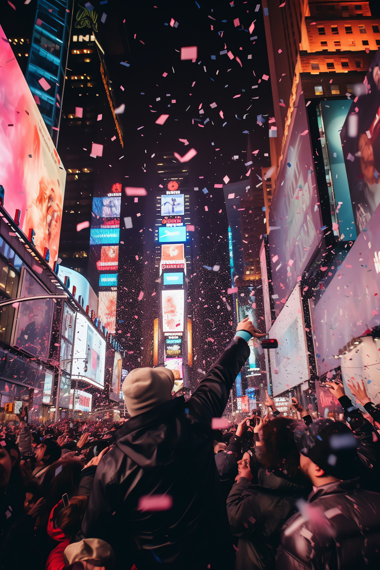 New Year's extravaganza, Times Square, iconic ball descent, celebration confetti, Manhattan festive spectacle, HD Phone Wallpaper