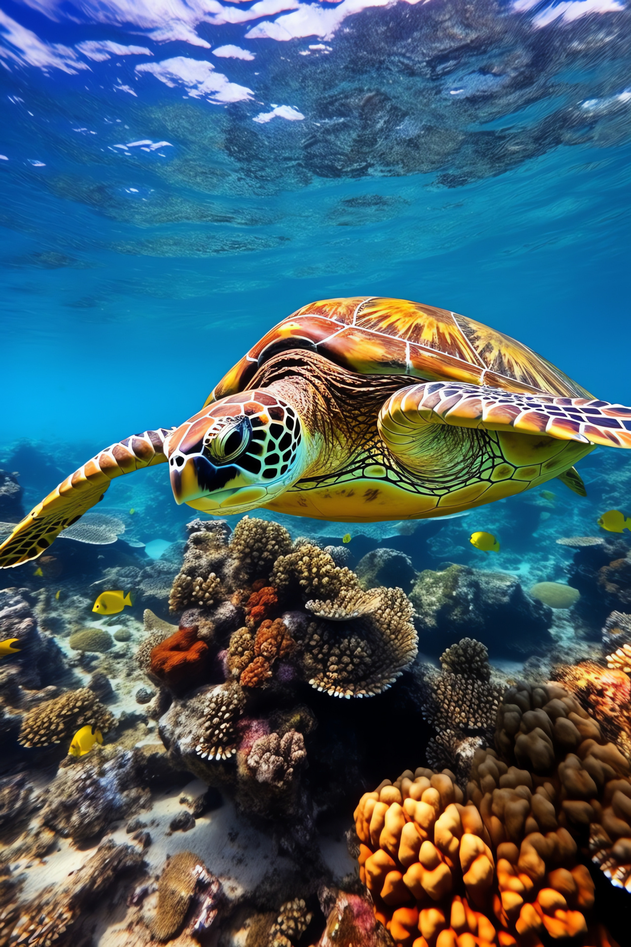 Oceanic life, green sea turtle adventures, vibrant coral refuge, serene aqua world, tropical sanctuary, HD Phone Wallpaper