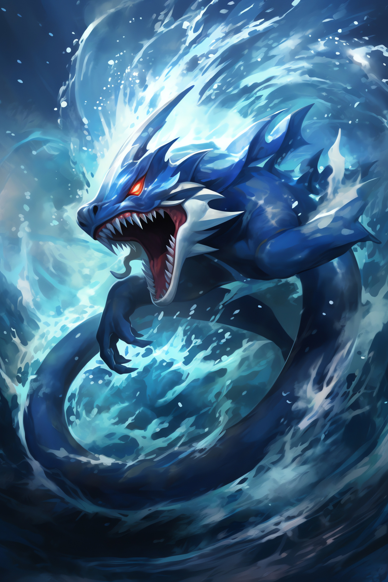 Legendary Kyogre depiction, Marine habitat, Tidal strength, Surf clash, Indigo hide, HD Phone Image