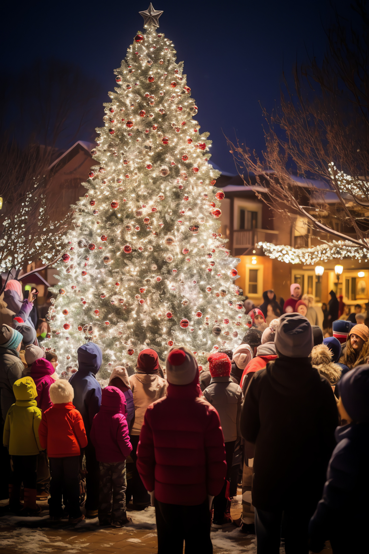 Municipal plaza, Yule fir, Dazzling baubles, Frost patterns, Glitters, HD Phone Wallpaper