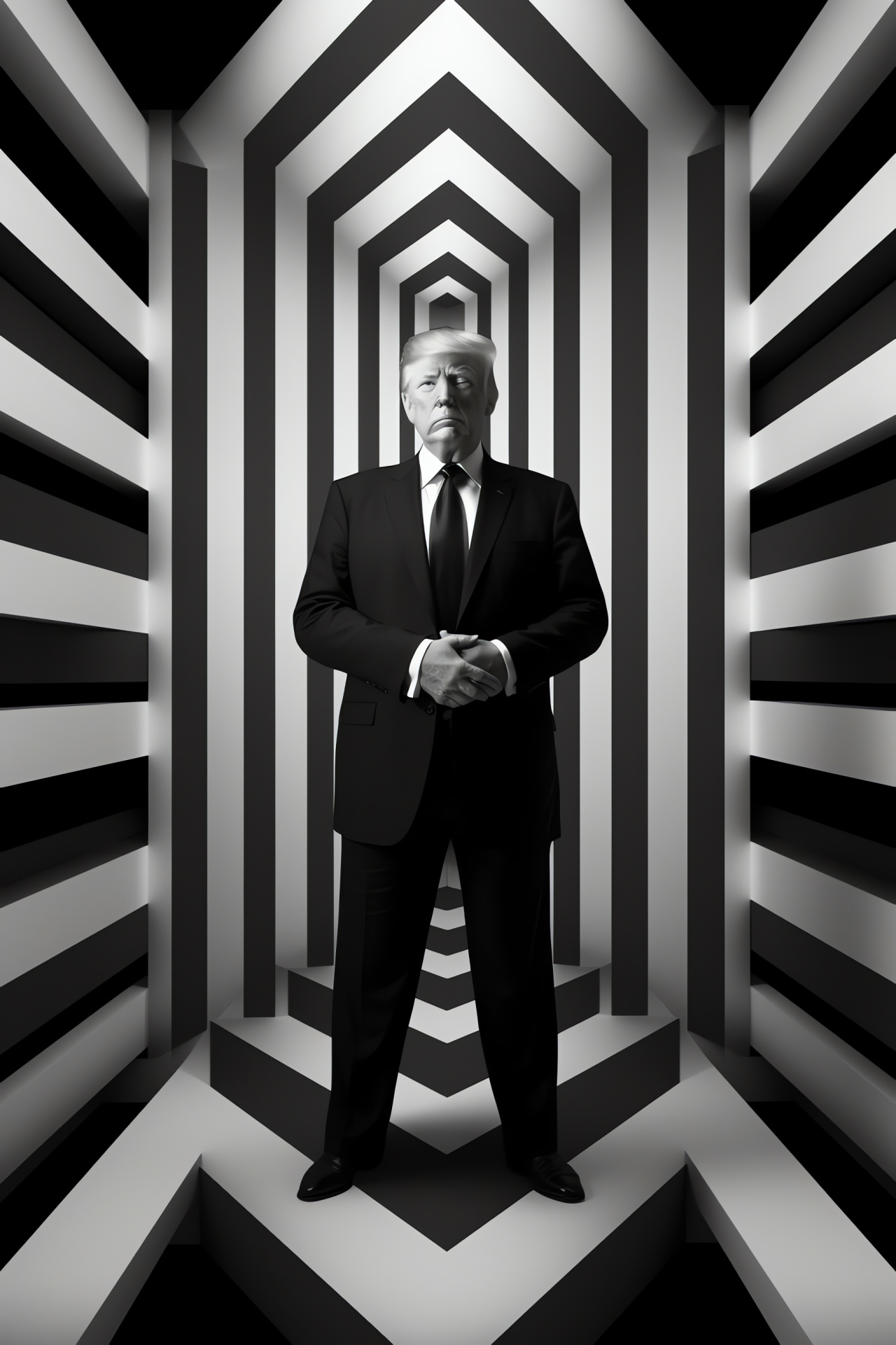 Donald Trump, Assertive presence, Monochrome aesthetic, Professional poise, Classical pattern, HD Phone Wallpaper