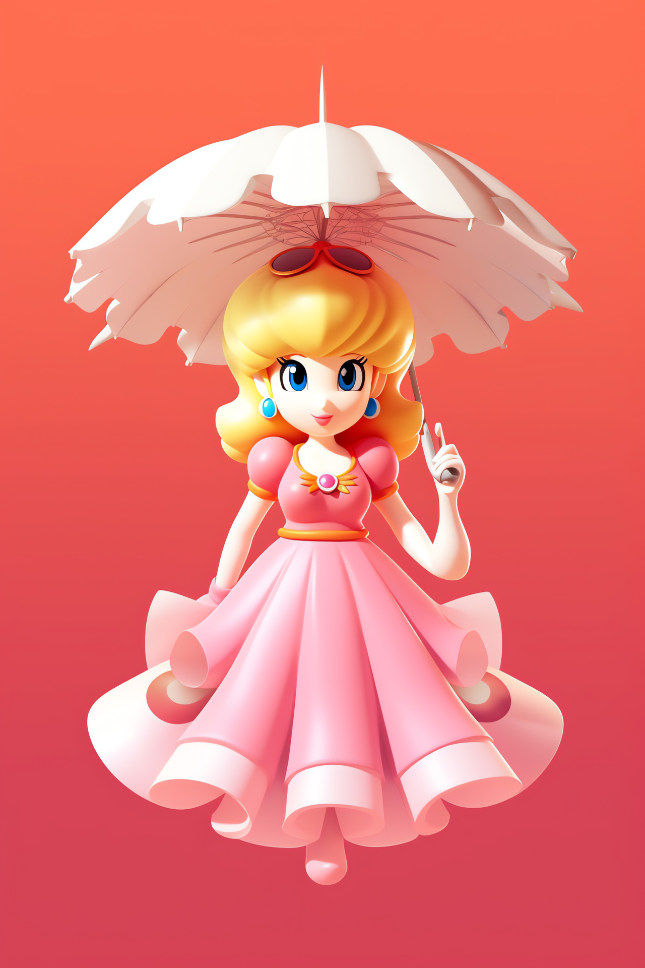 Princess Peach, Mushroom Kingdom royalty, Peach's parasol, Peach's expression, regal stance, HD Phone Image