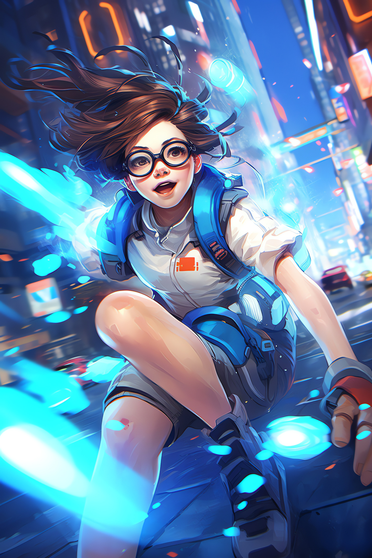 Overwatch hero Mei, action-packed character exhibit, sliding adventure, game arena agility, heroism theme, HD Phone Image