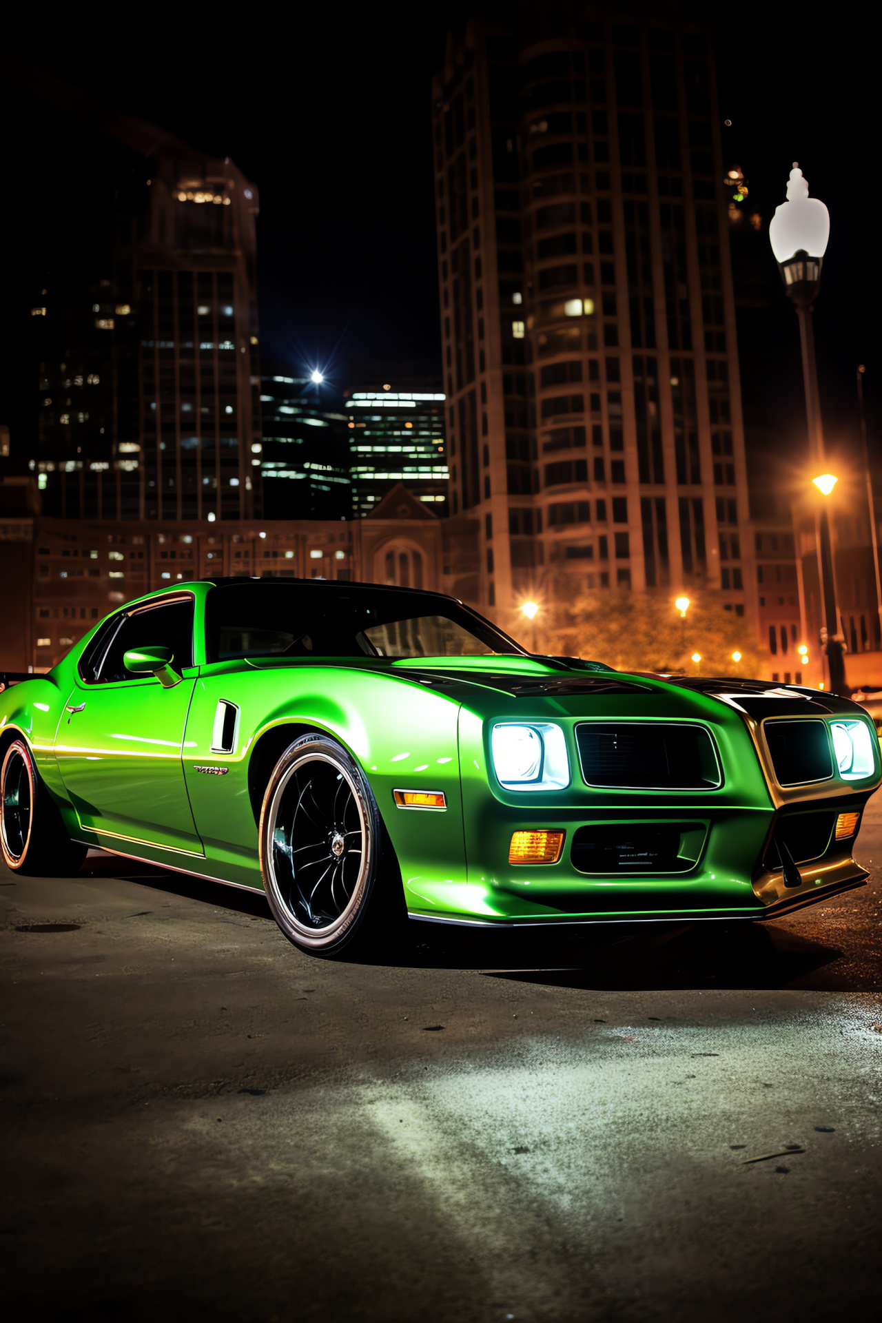 Pontiac Firebird GTO, Show-stopping neon, Detroit style, Aggressive aerodynamics, Street-ready muscle, HD Phone Wallpaper