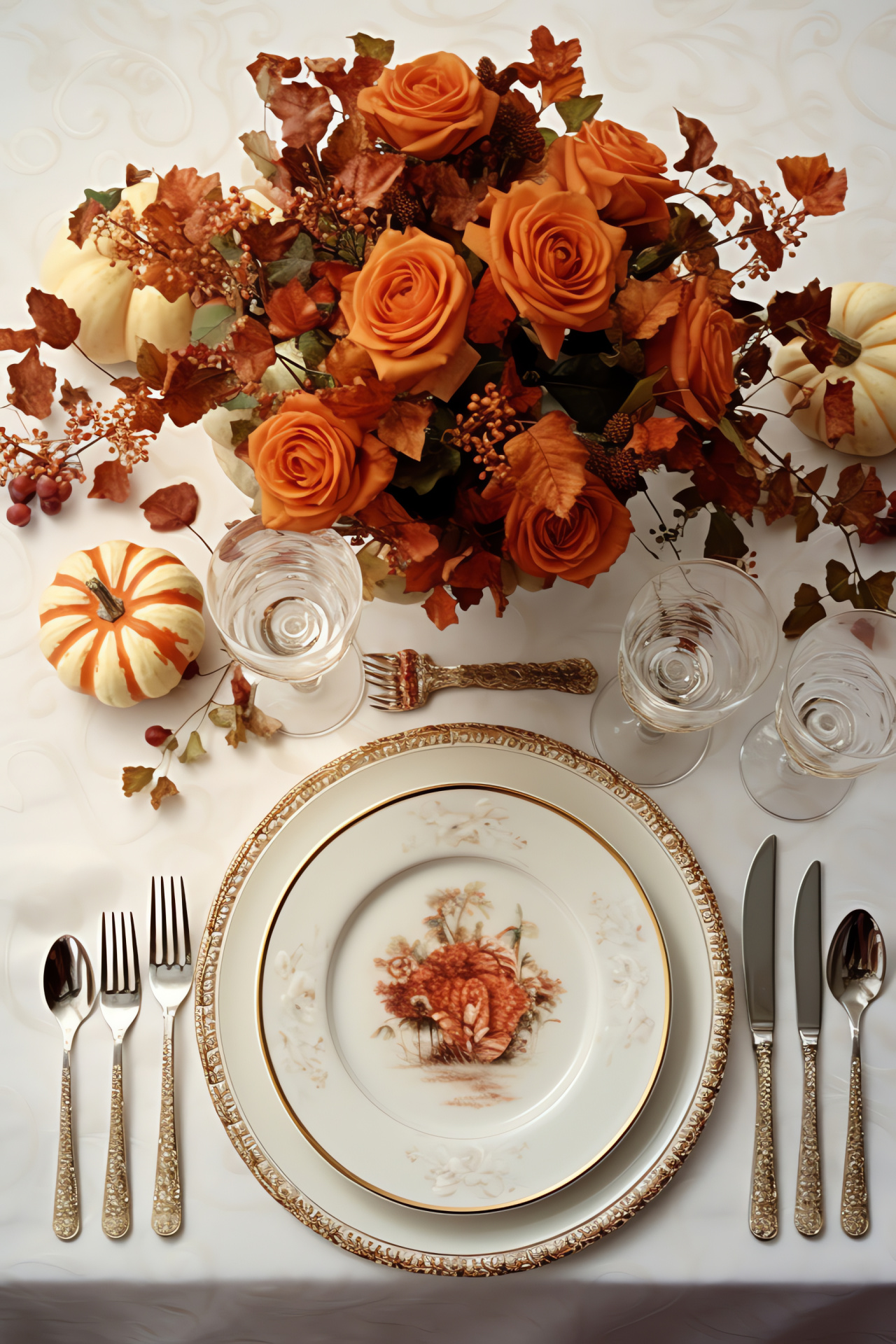 Thanksgiving celebration, festive table, harvest bounty, floral elegance, familial gathering, HD Phone Image