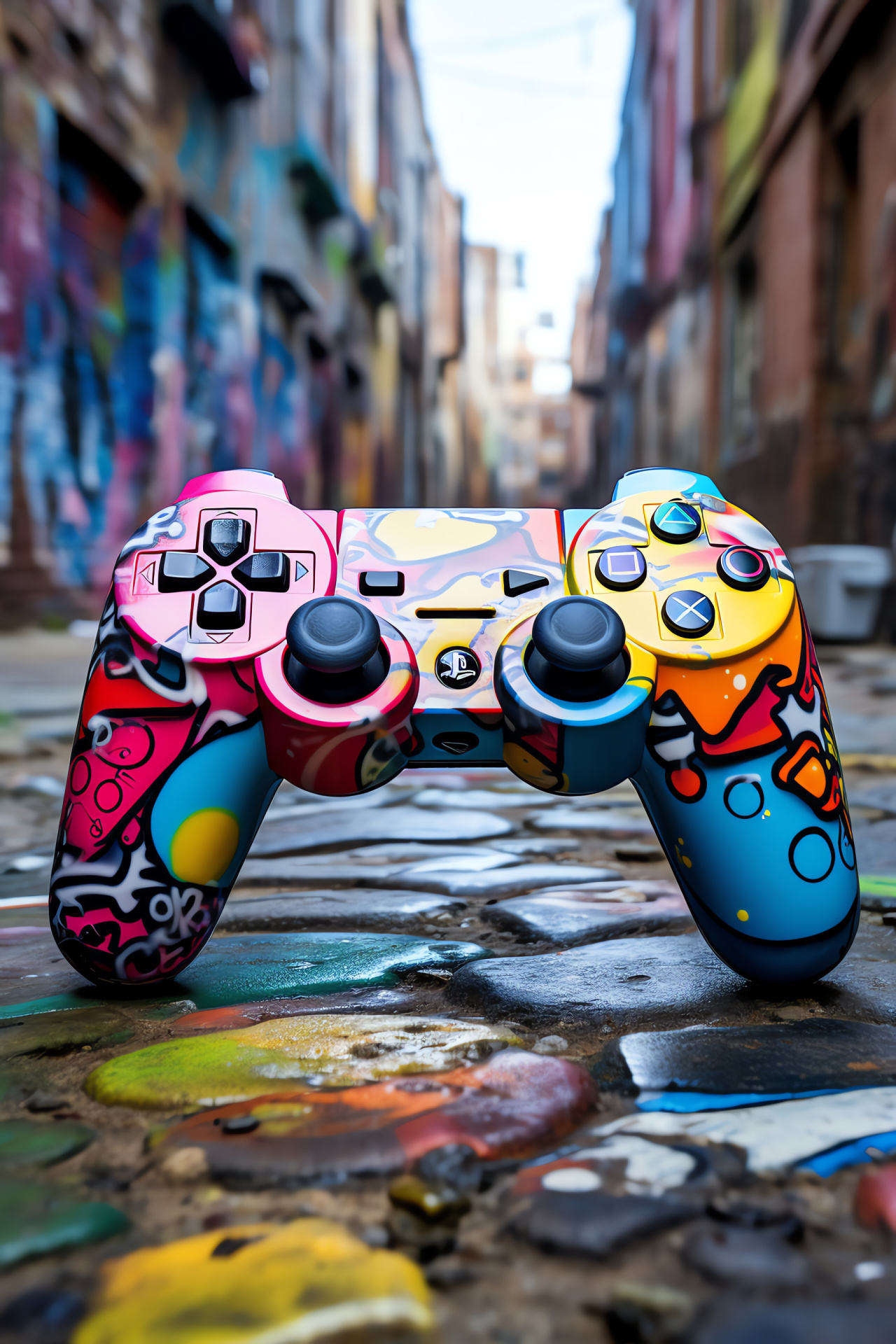 Urban PS3 Controller, Street art inspiration, Urban color palette, Artistic shapes expression, Gaming culture motif, HD Phone Image